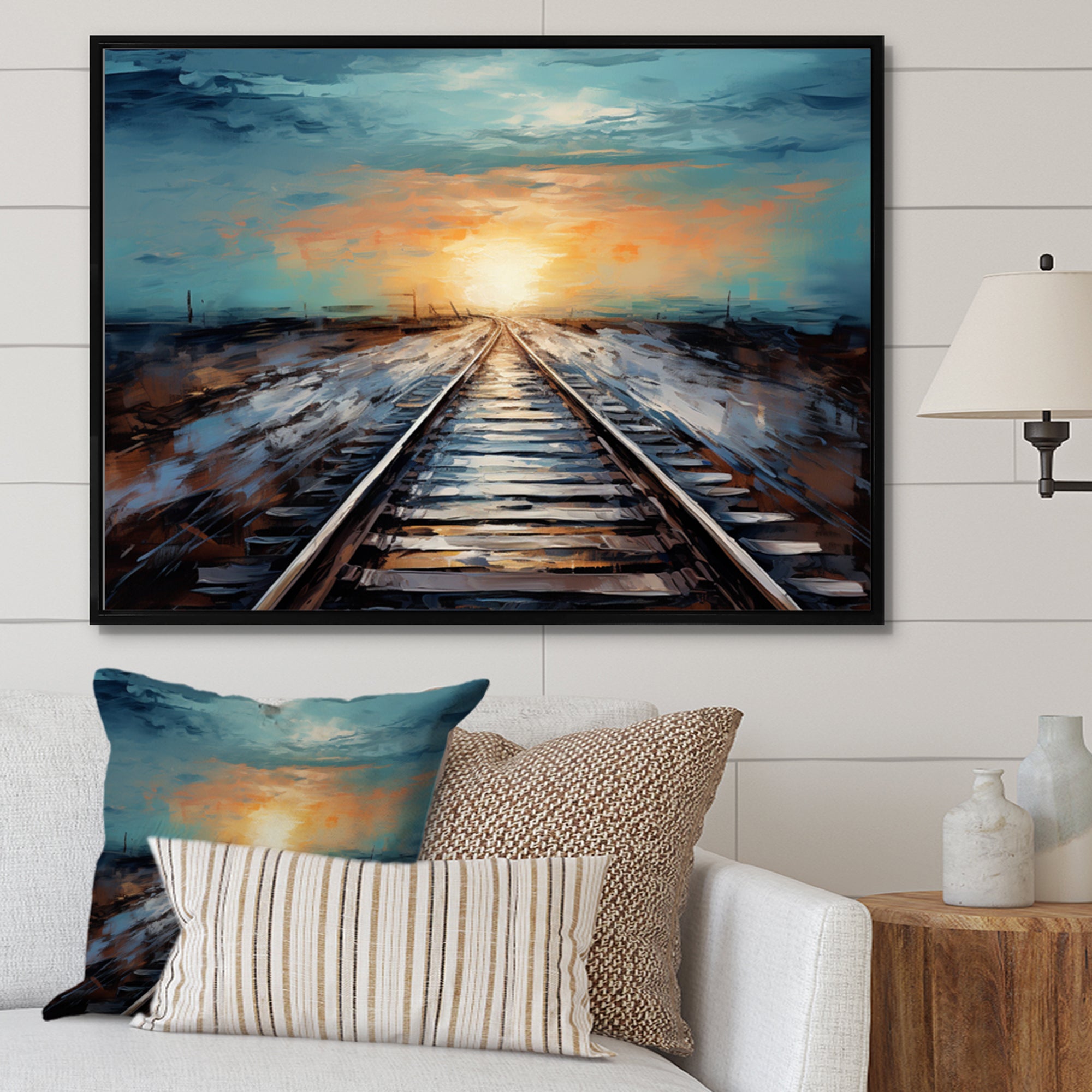 Peach Train Track Serene Railways - Train Canvas Wall Art