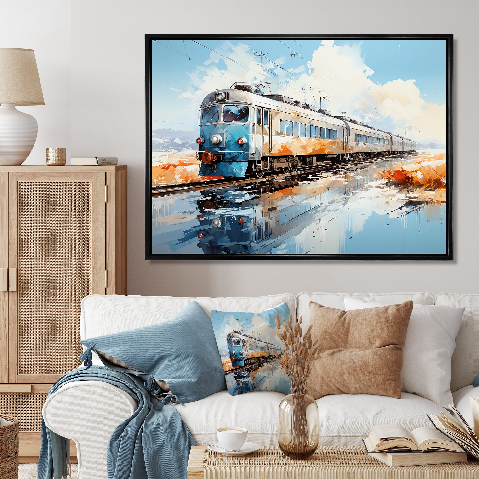 Blue Train Sublime Landscapes I - Train Canvas Wall Art