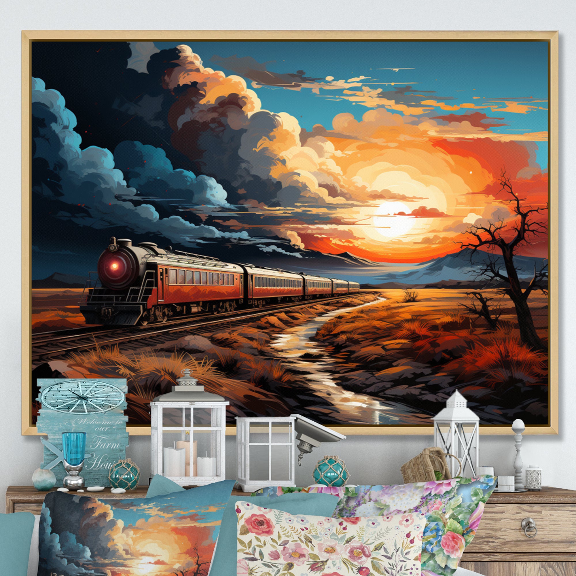 Train Sublime Sunset Landscapes - Train Canvas Wall Art
