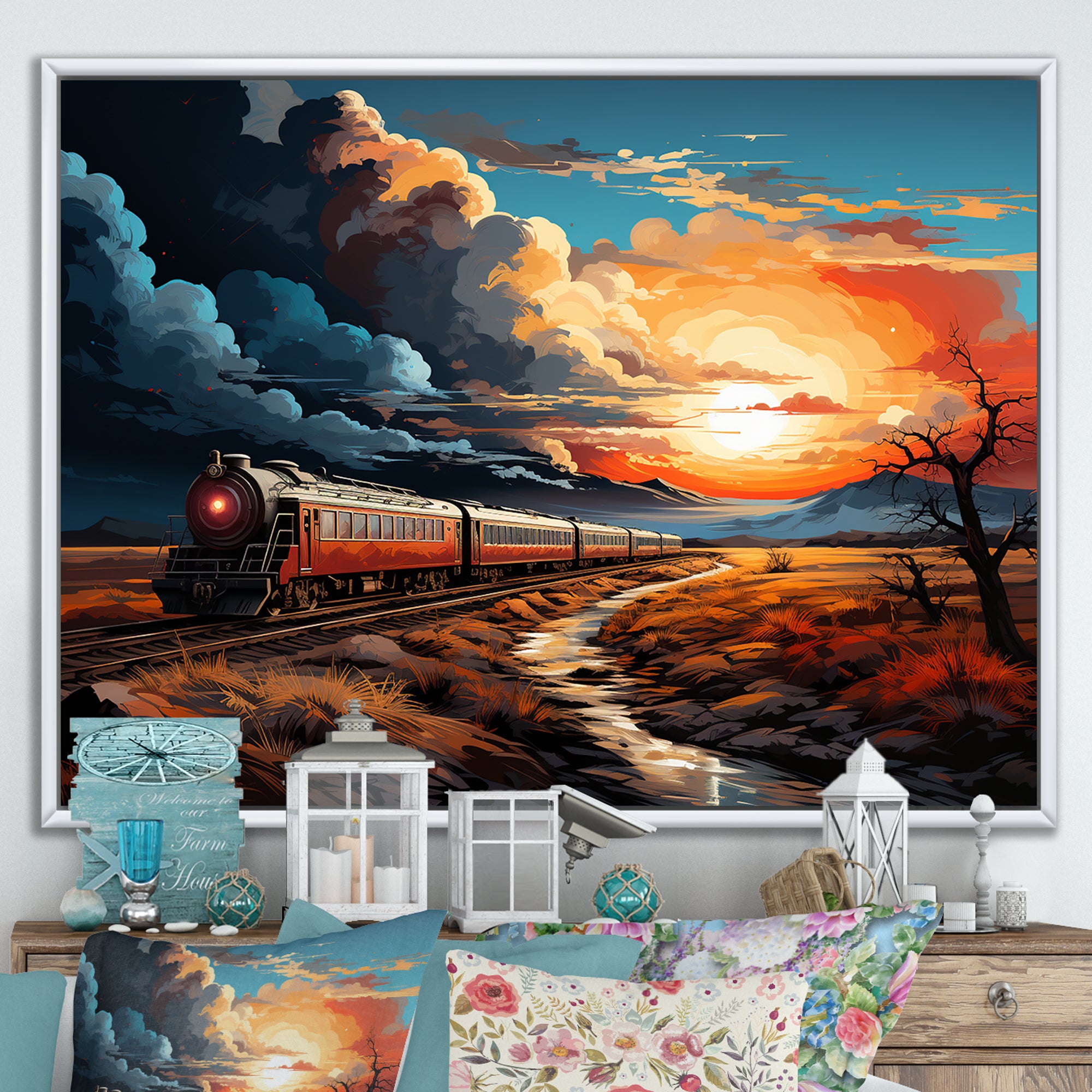 Train Sublime Sunset Landscapes - Train Canvas Wall Art