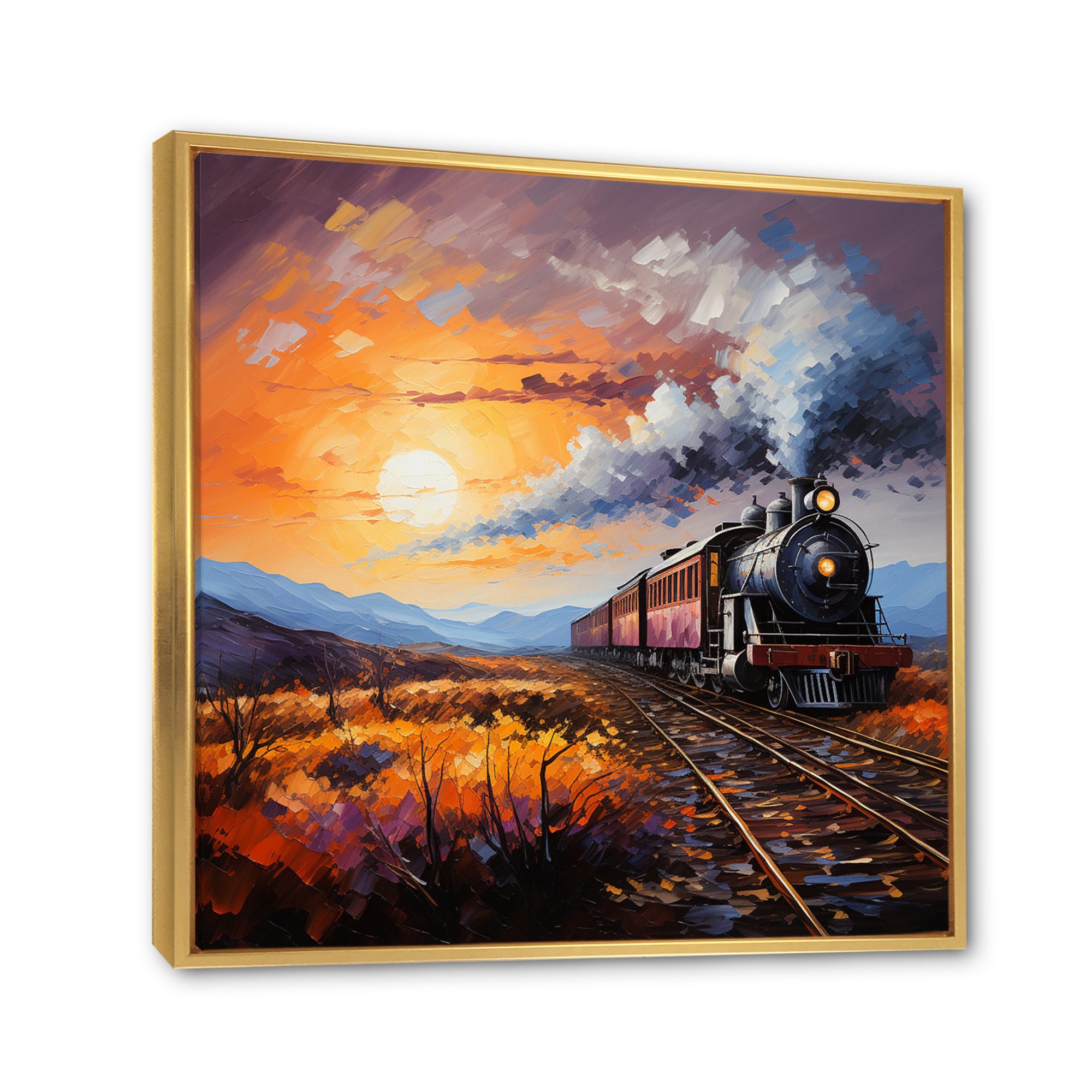 Abstract Train Sunset Express Pointillism I - Train Canvas Wall Art