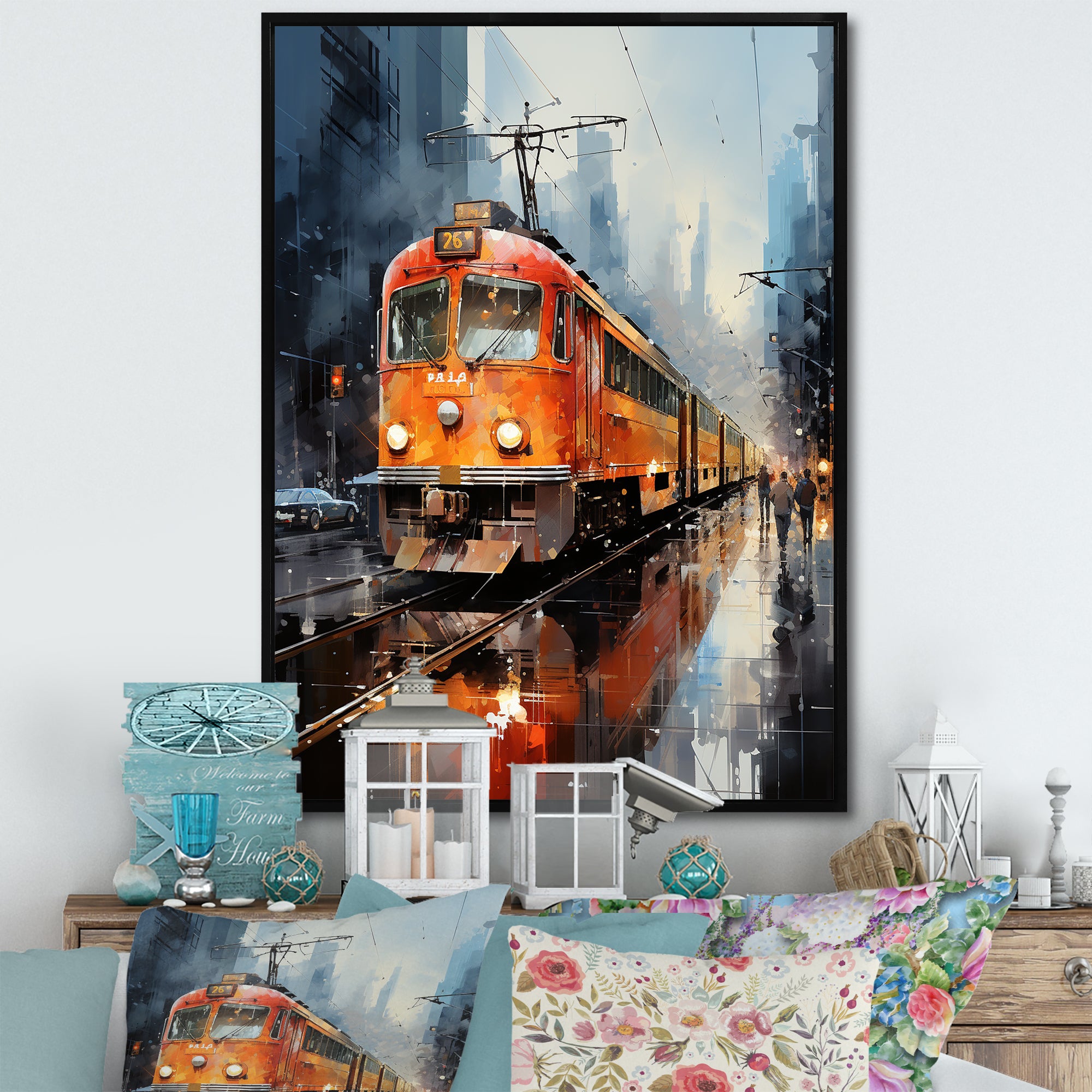 Orange Train Journey I - Train Canvas Wall Art