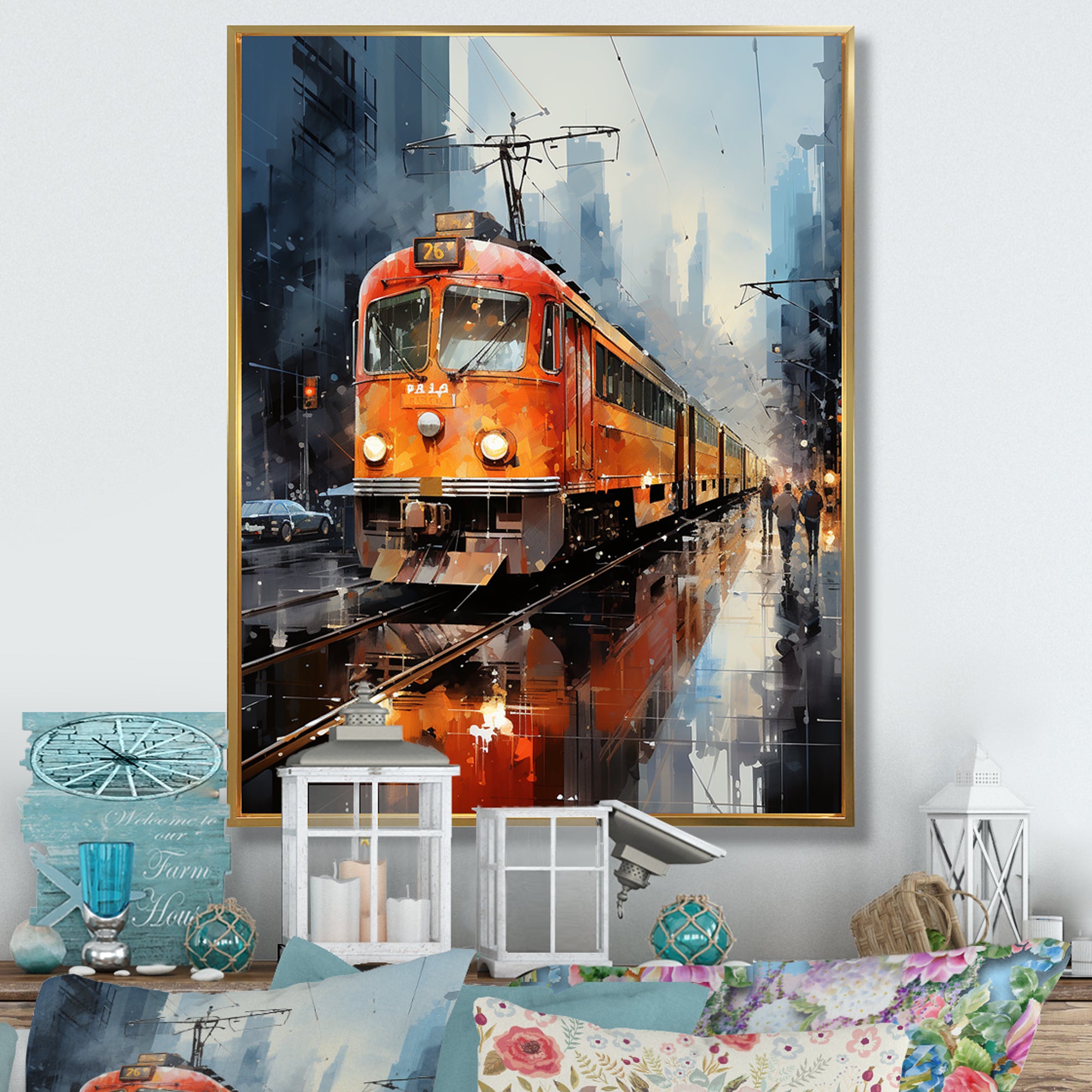 Orange Train Journey I - Train Canvas Wall Art