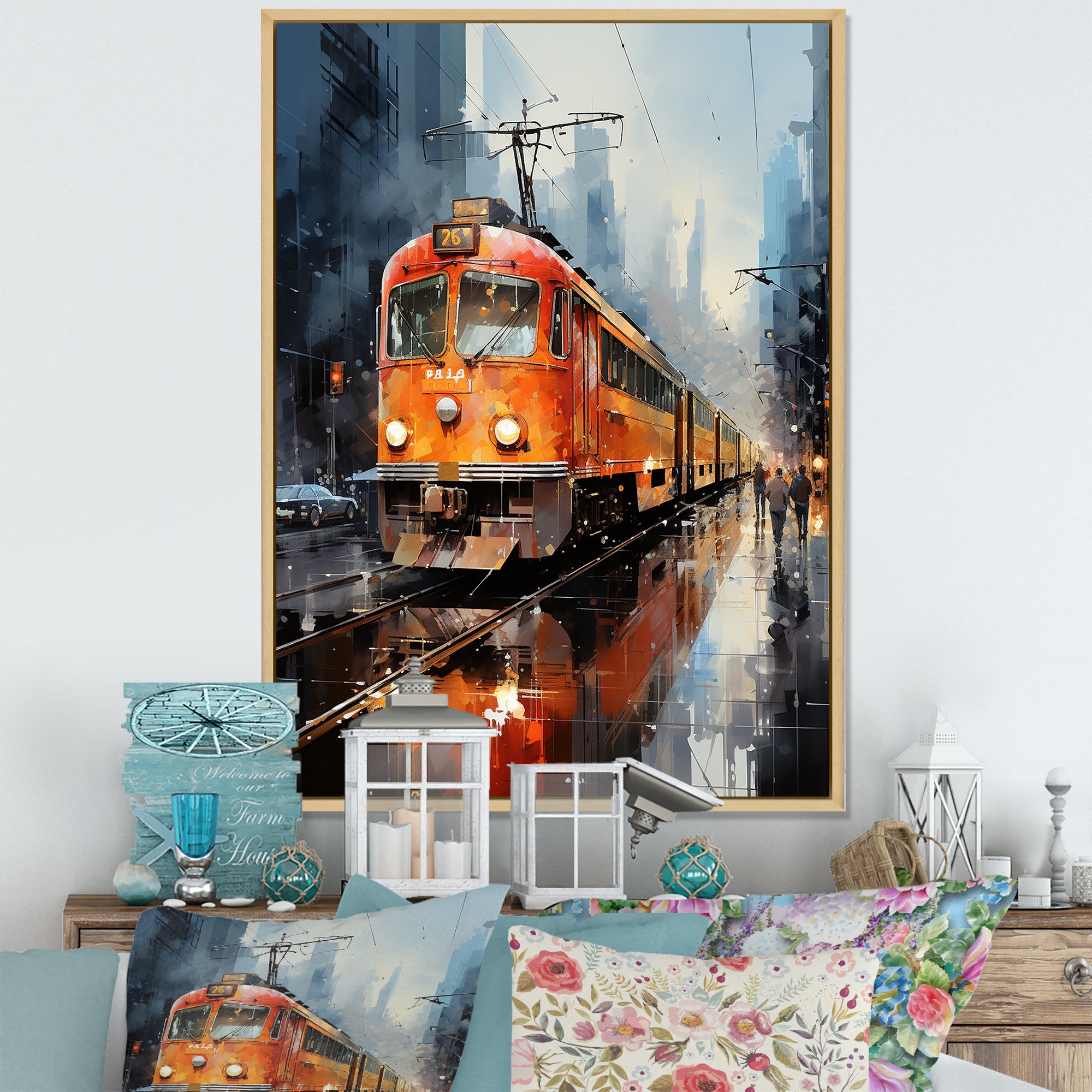 Orange Train Journey I - Train Canvas Wall Art