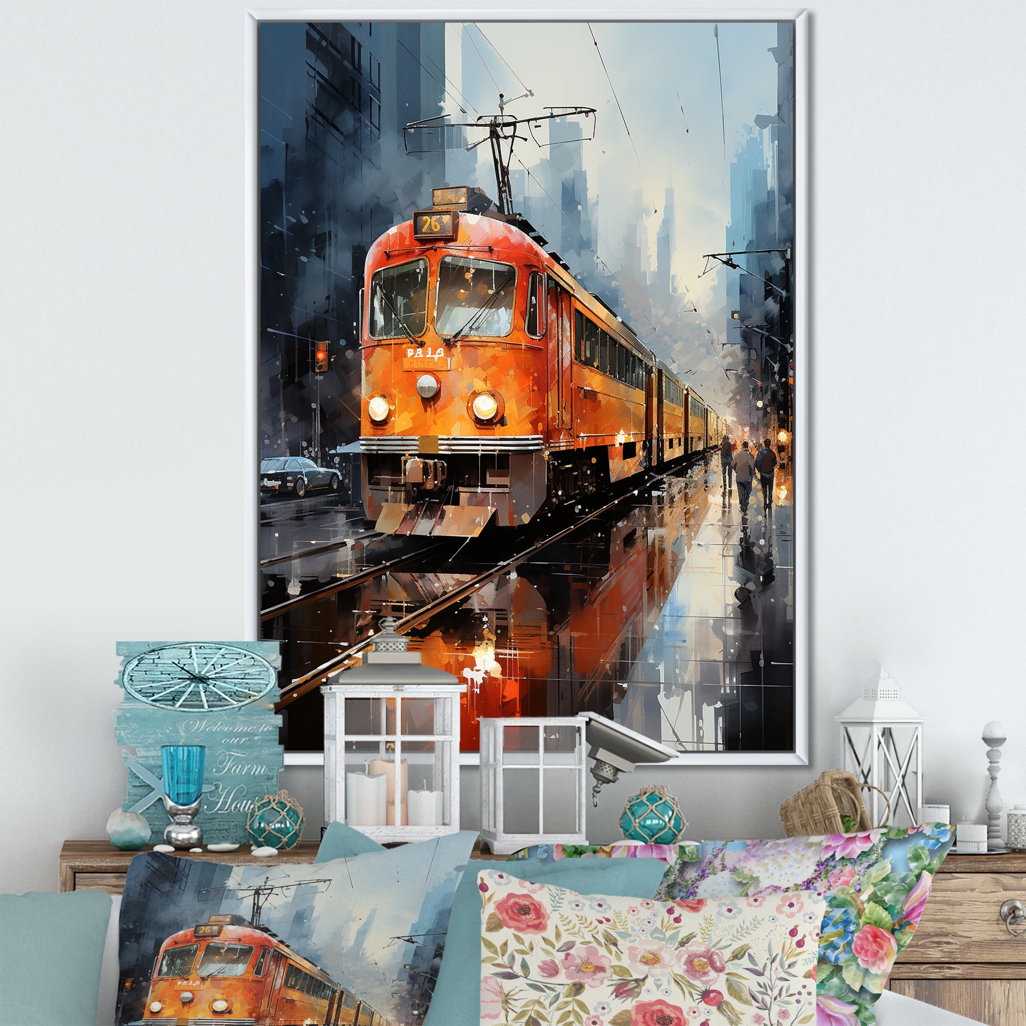 Orange Train Journey I - Train Canvas Wall Art