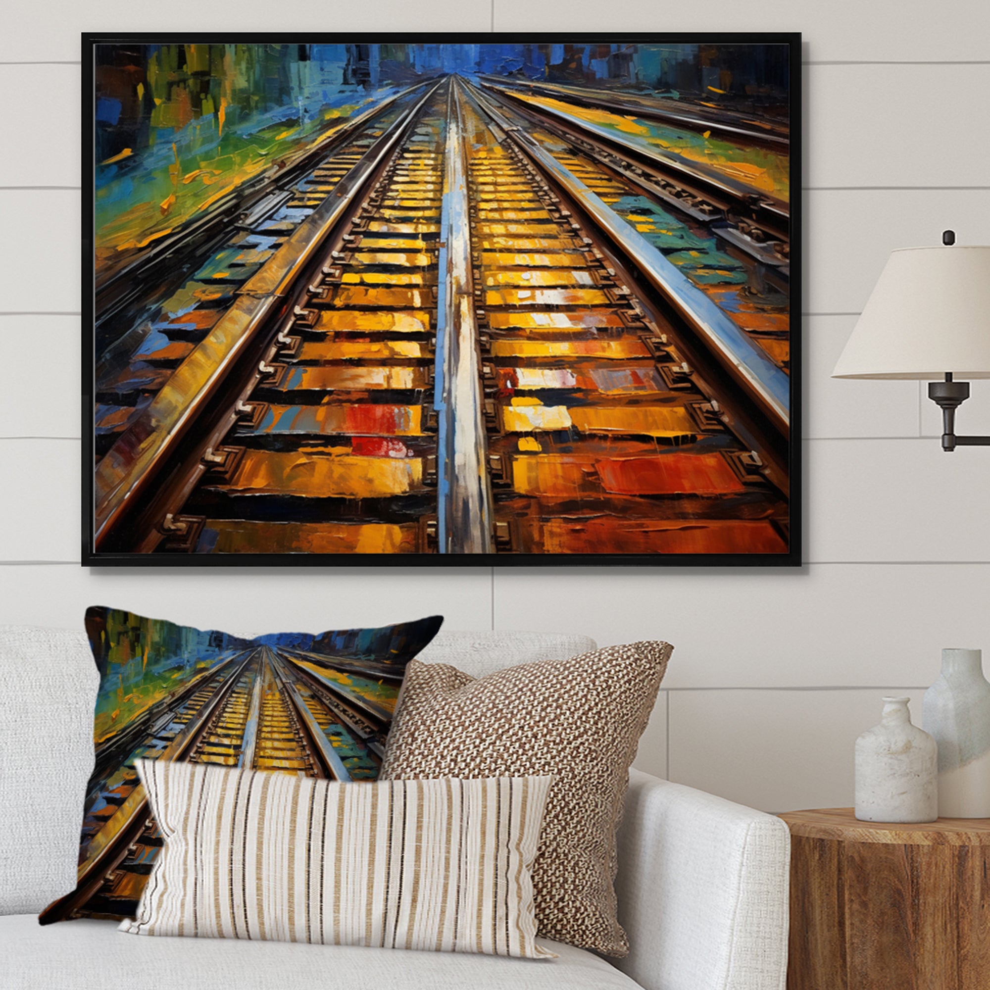 Orange Train Rails Track - Train Canvas Wall Art