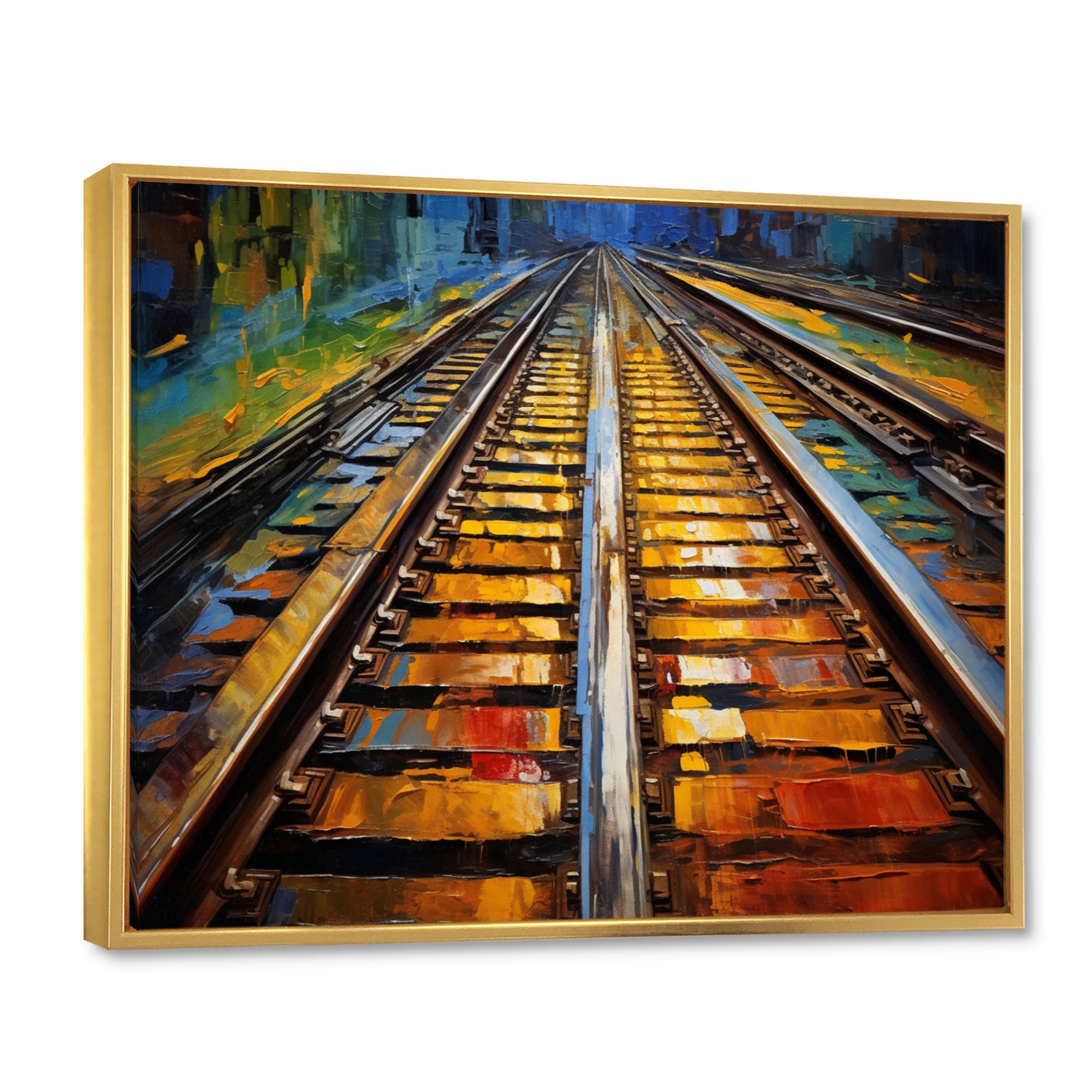 Orange Train Rails Track - Train Canvas Wall Art