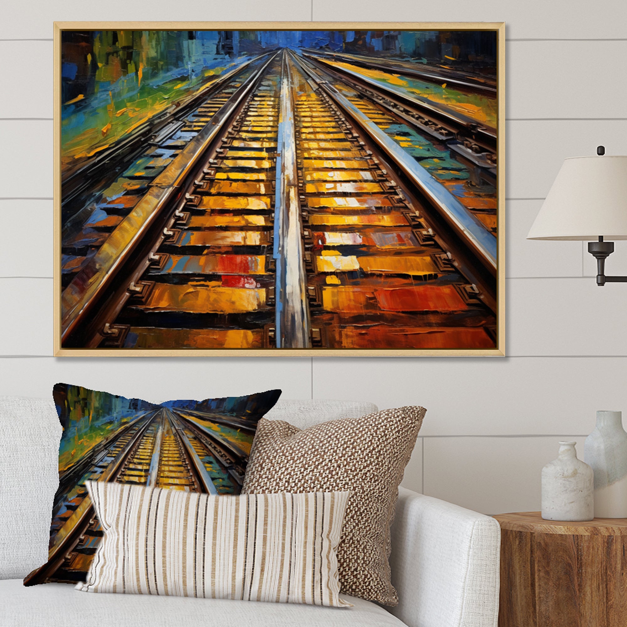 Orange Train Rails Track - Train Canvas Wall Art