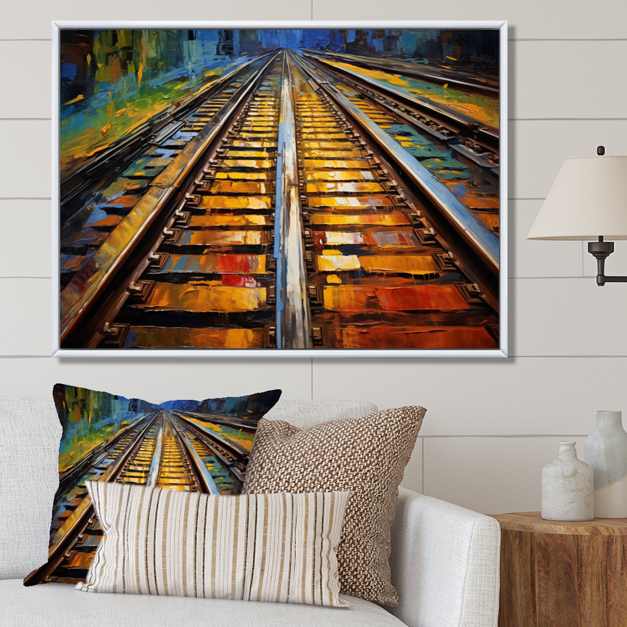 Orange Train Rails Track - Train Canvas Wall Art