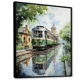 Tranquil Train Retreat Pointillism - Train Canvas Wall Art
