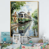 Tranquil Train Retreat Pointillism - Train Canvas Wall Art