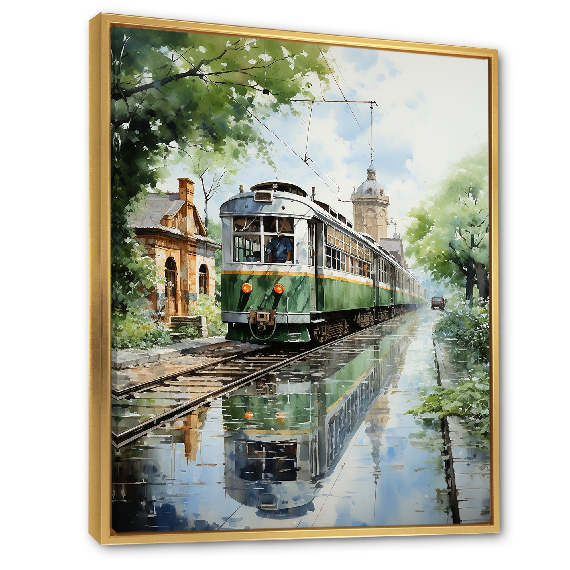 Tranquil Train Retreat Pointillism - Train Canvas Wall Art