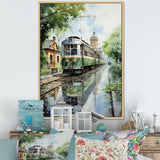 Tranquil Train Retreat Pointillism - Train Canvas Wall Art