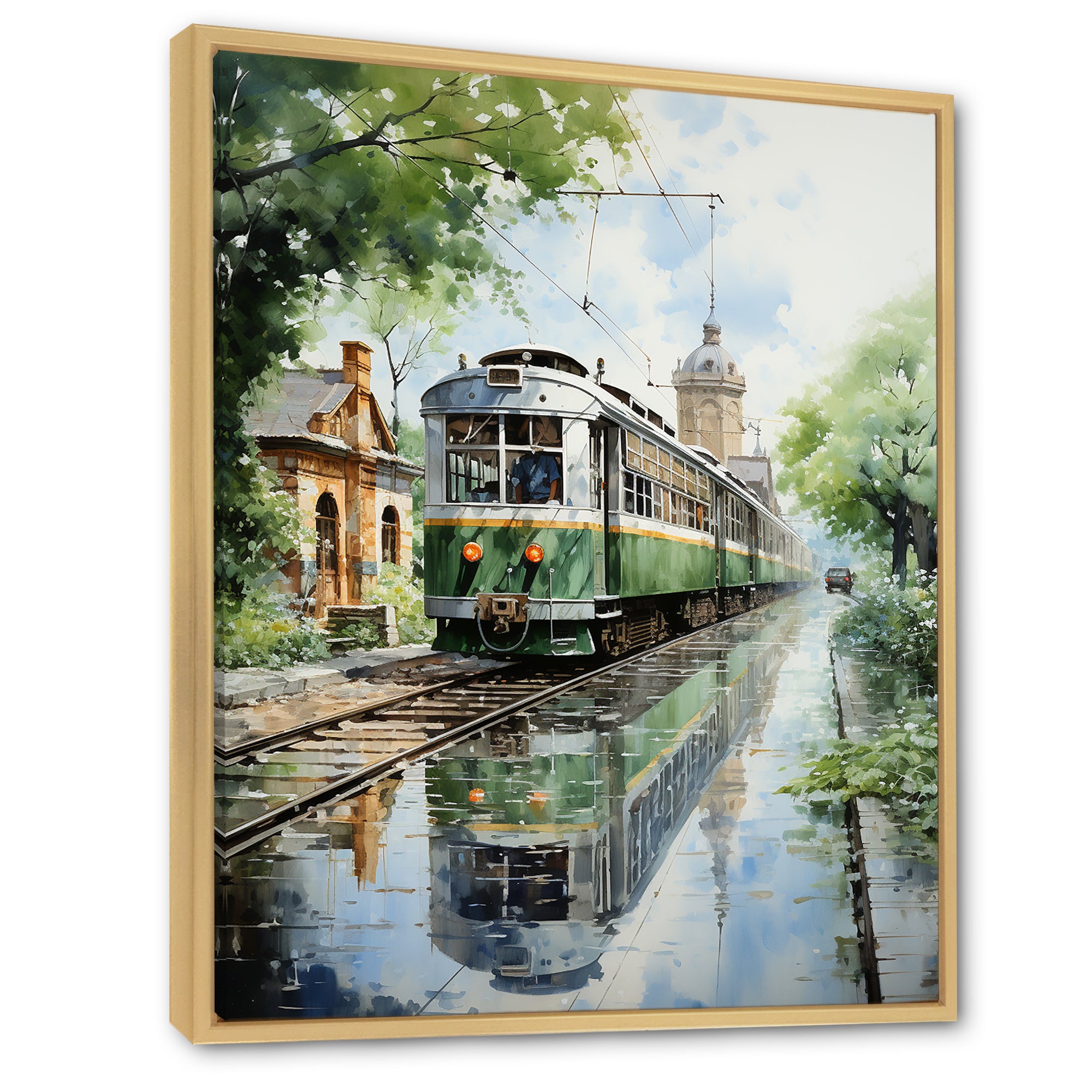 Tranquil Train Retreat Pointillism - Train Canvas Wall Art