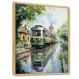 Tranquil Train Retreat Pointillism - Train Canvas Wall Art