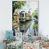 Tranquil Train Retreat Pointillism - Train Canvas Wall Art