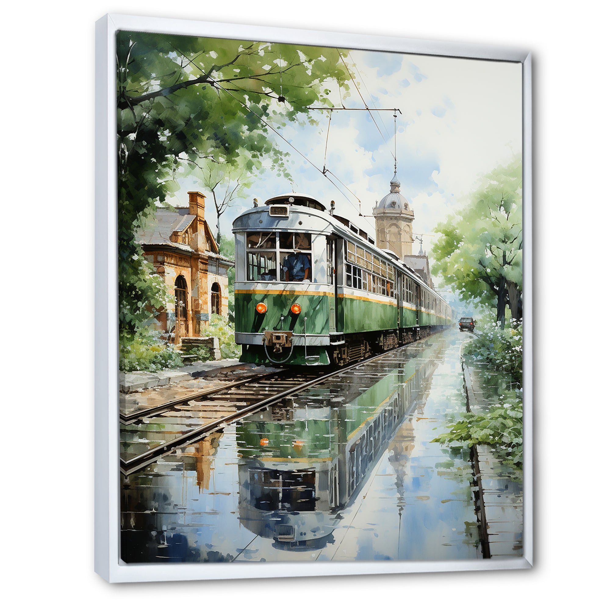Tranquil Train Retreat Pointillism - Train Canvas Wall Art