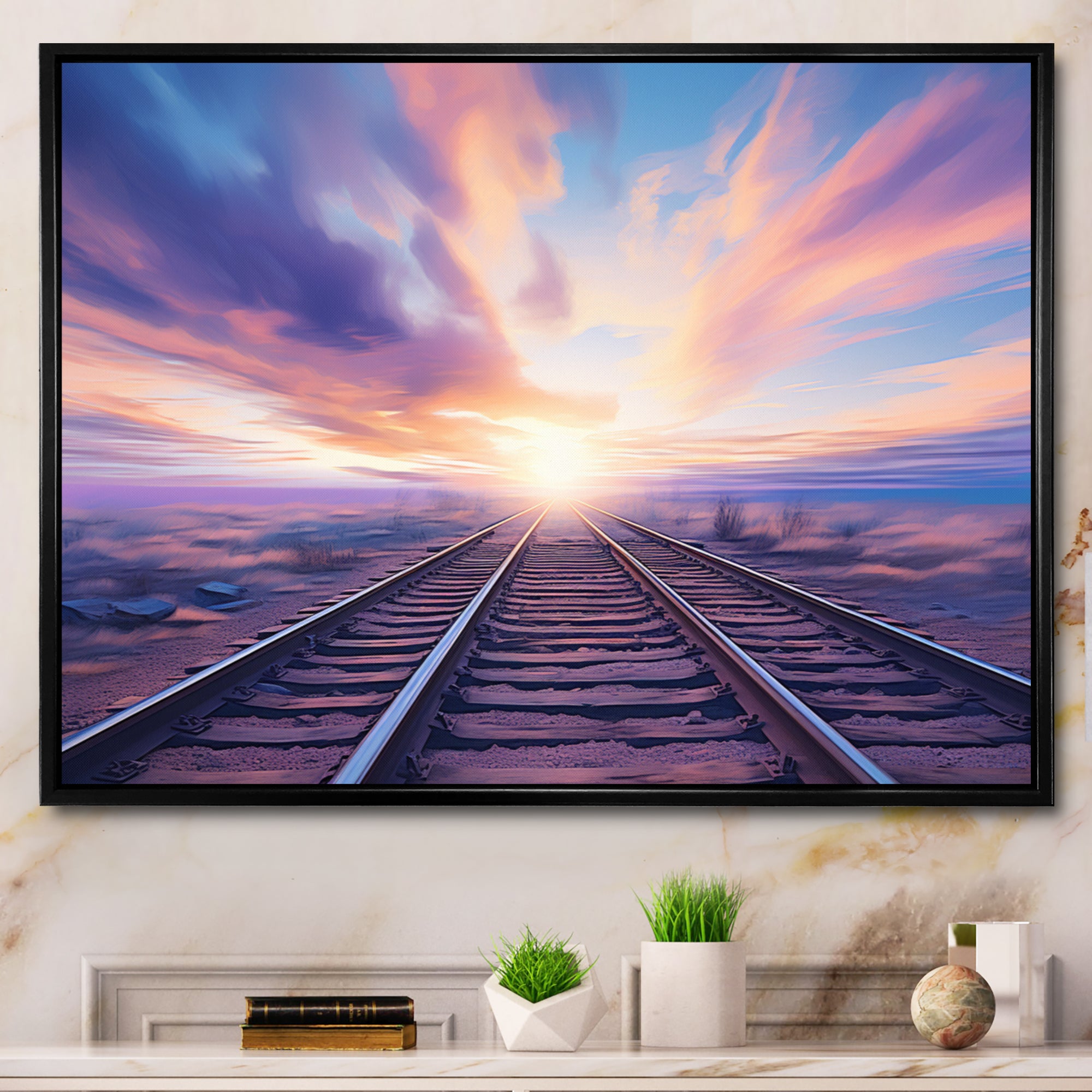 Purple Train Transcendent Tracks - Train Canvas Wall Art