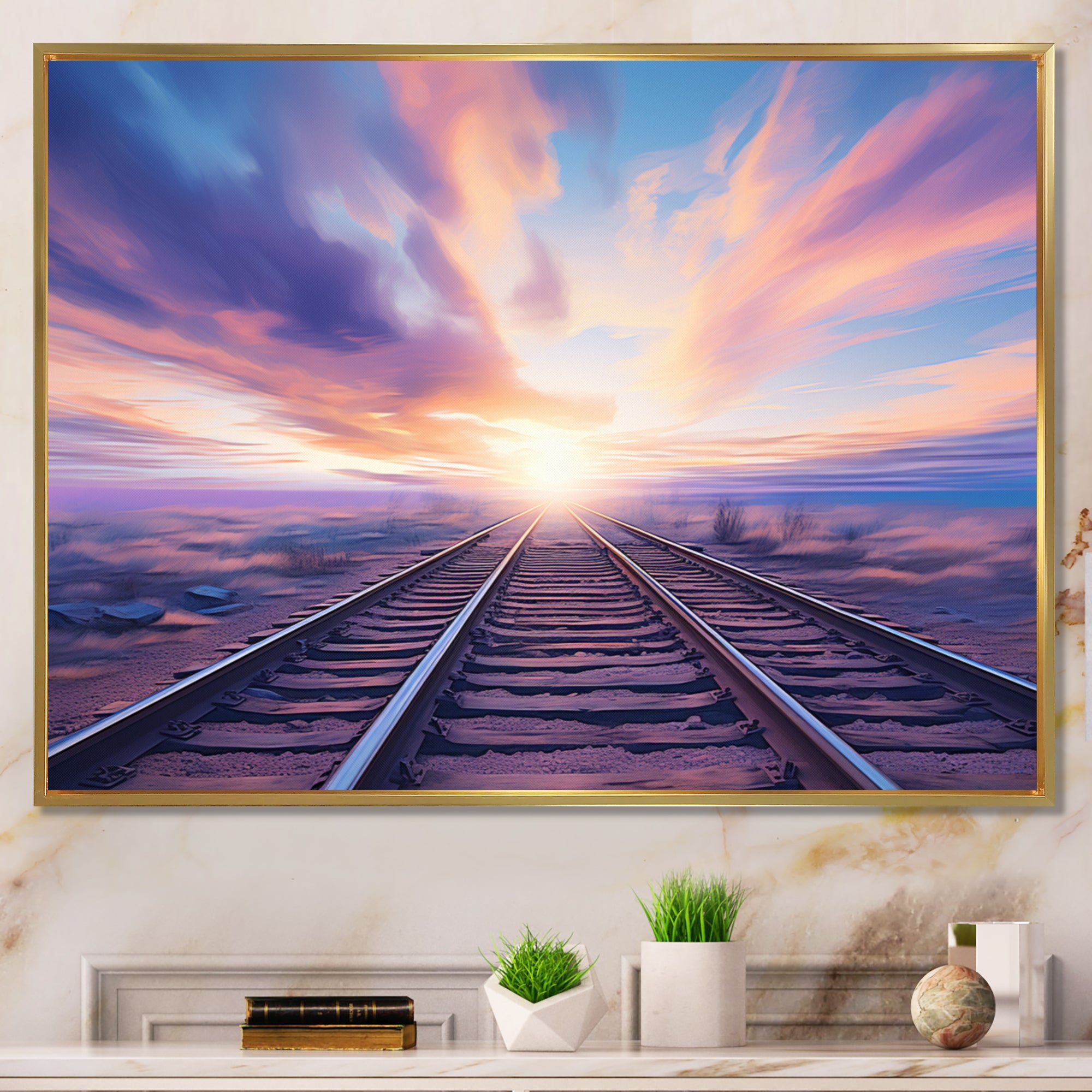 Purple Train Transcendent Tracks - Train Canvas Wall Art