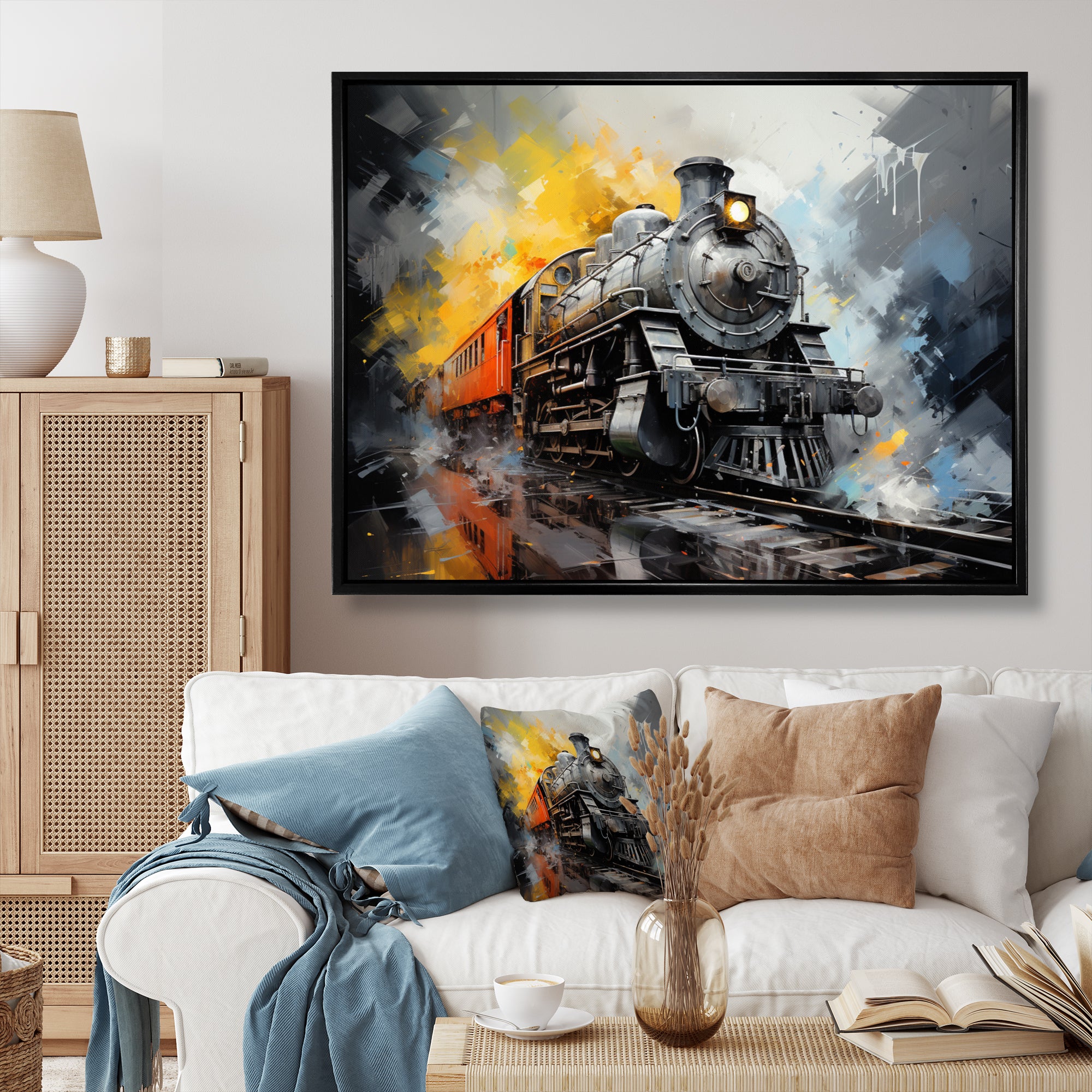 Yellow Grey Train Translucent Rhythms - Train Canvas Wall Art