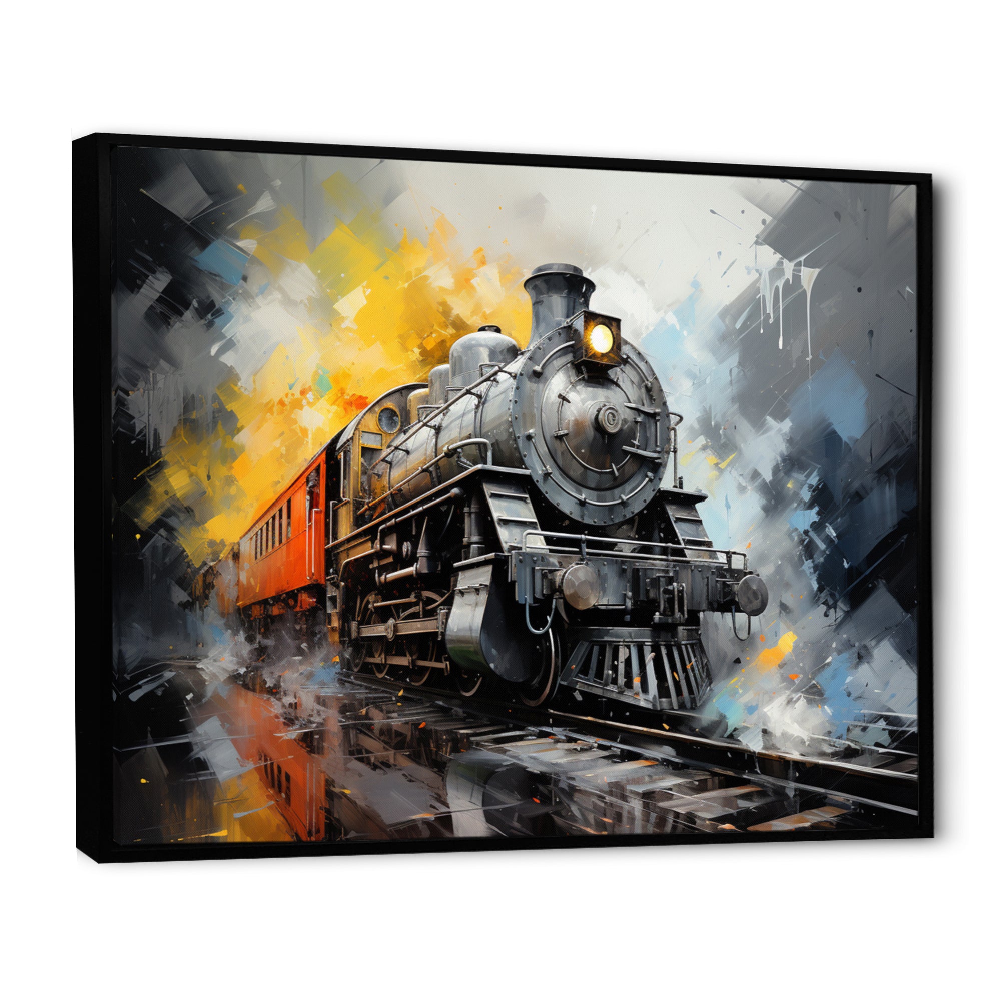 Yellow Grey Train Translucent Rhythms - Train Canvas Wall Art