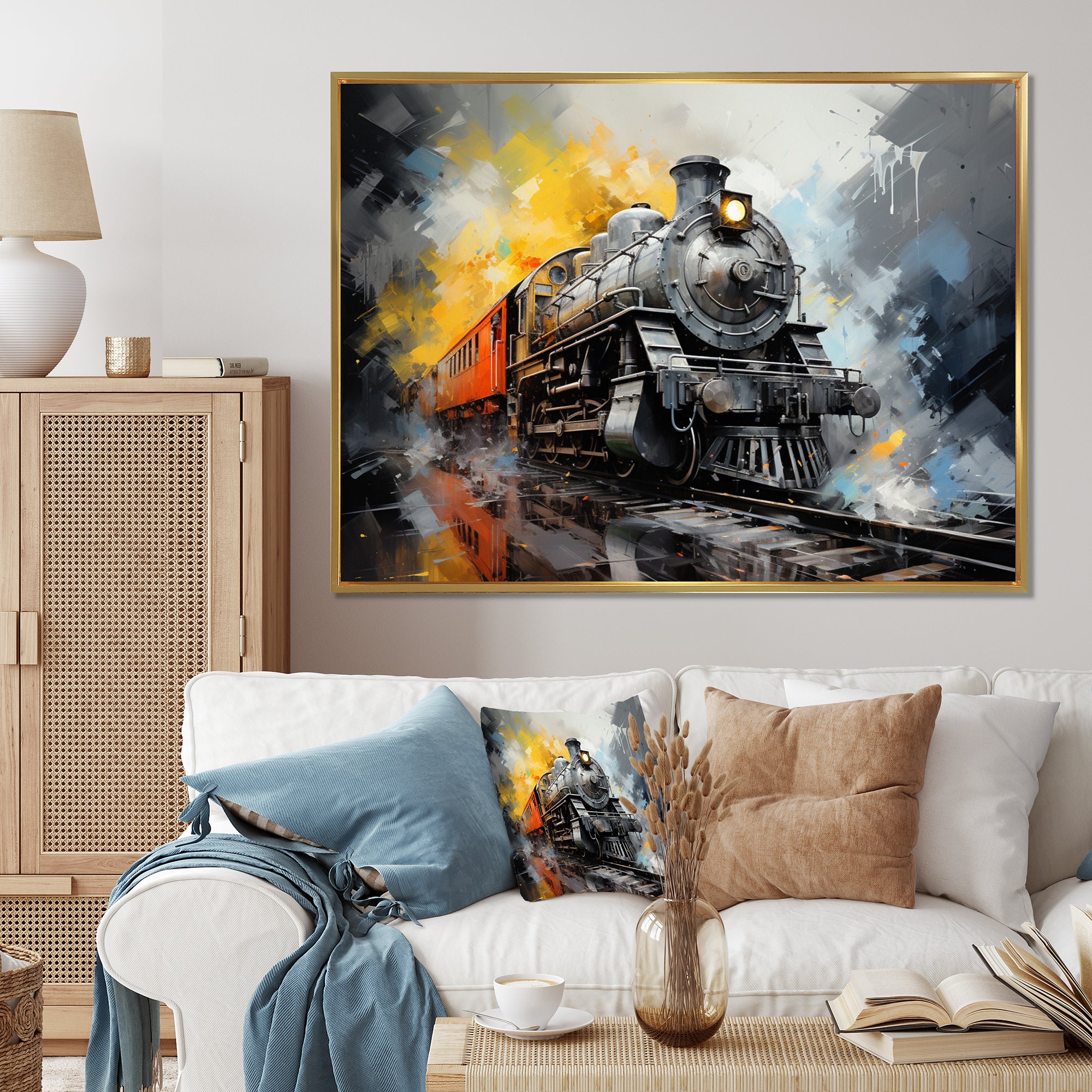 Yellow Grey Train Translucent Rhythms - Train Canvas Wall Art