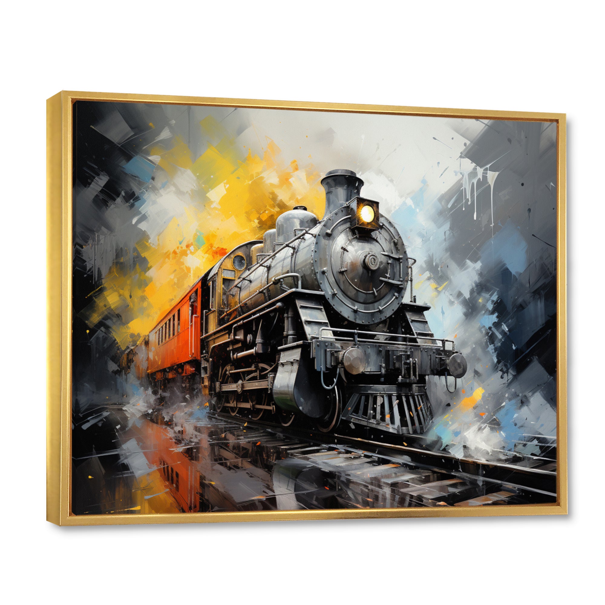 Yellow Grey Train Translucent Rhythms - Train Canvas Wall Art