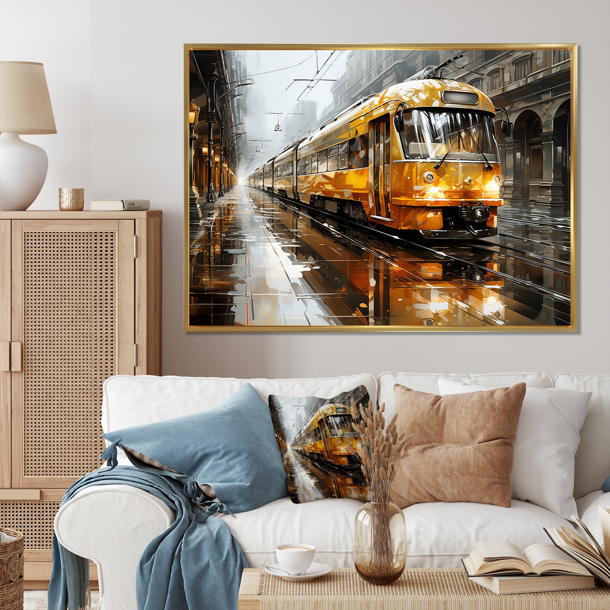Yellow Train Translucent Rhythms I - Train Canvas Wall Art