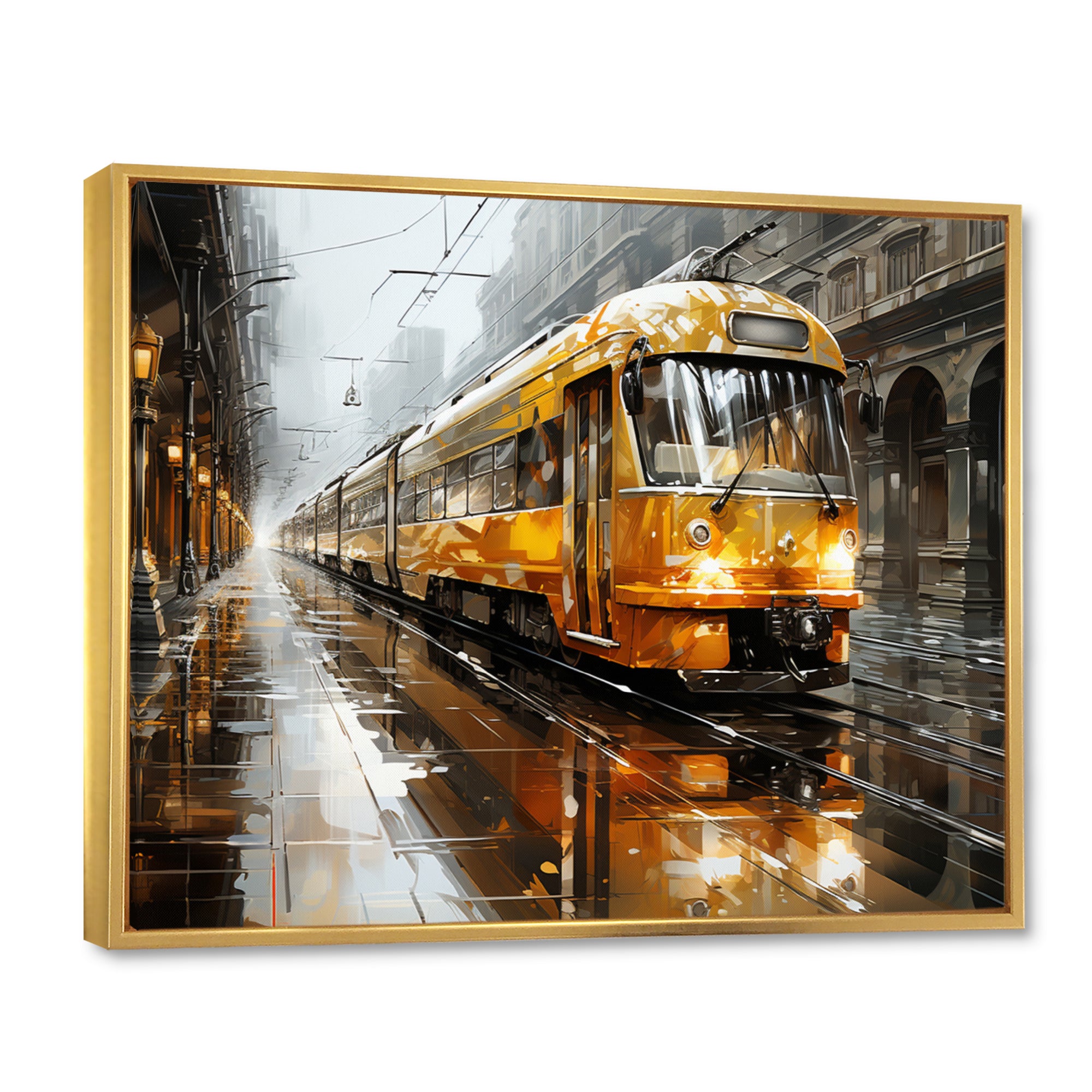 Yellow Train Translucent Rhythms I - Train Canvas Wall Art