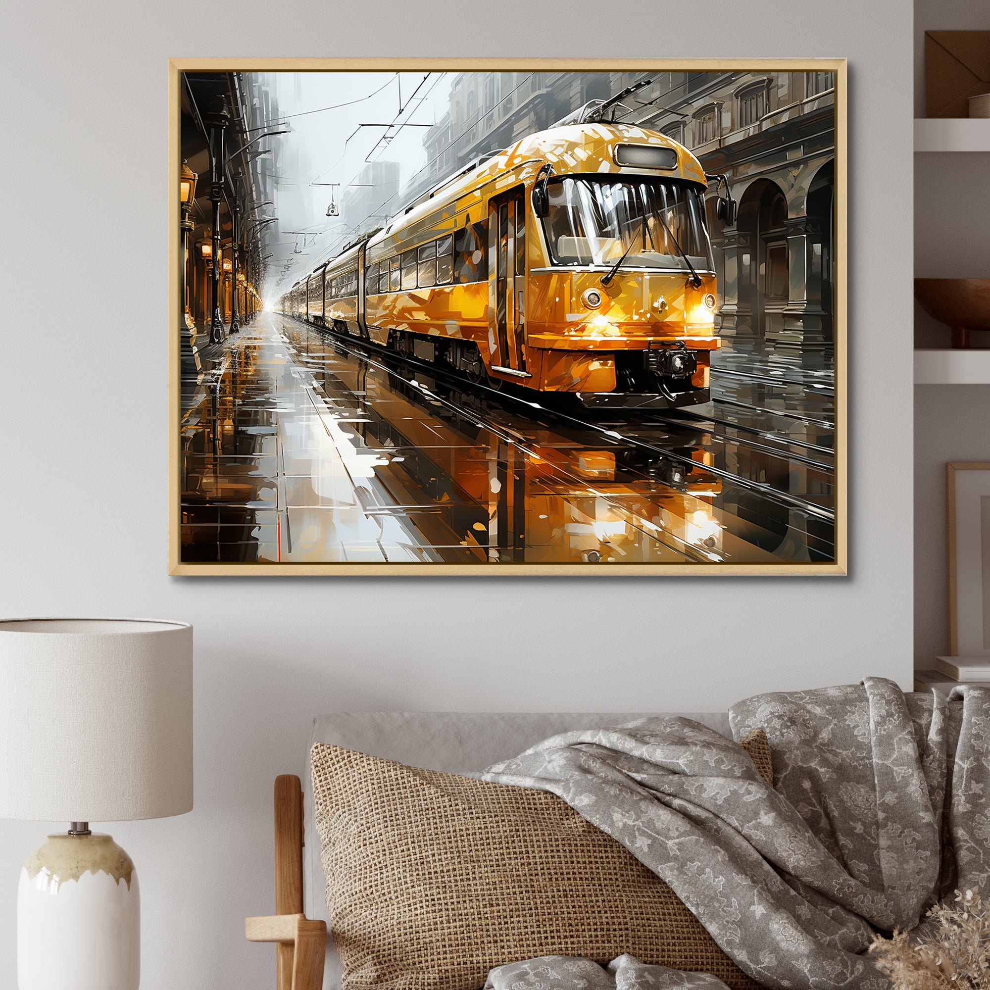 Yellow Train Translucent Rhythms I - Train Canvas Wall Art