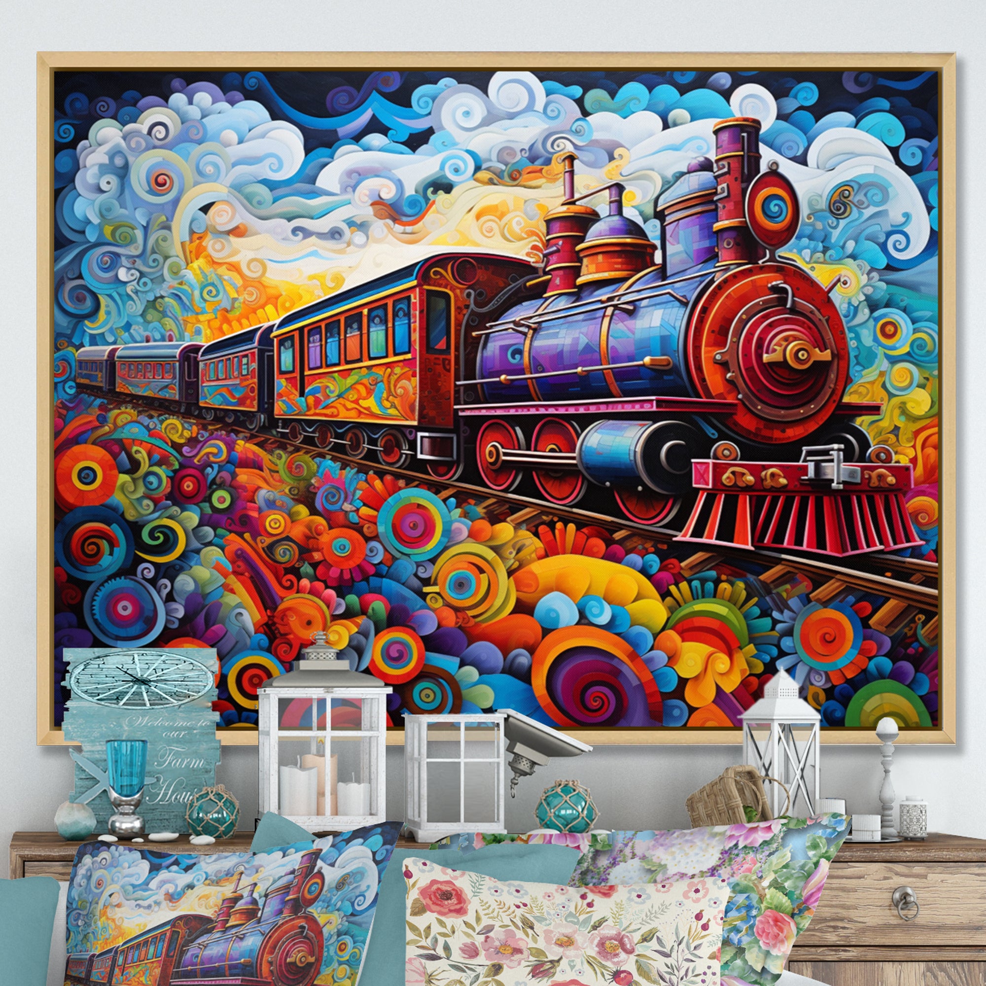 Abstract Train Whimsical Journey I - Train Canvas Wall Art