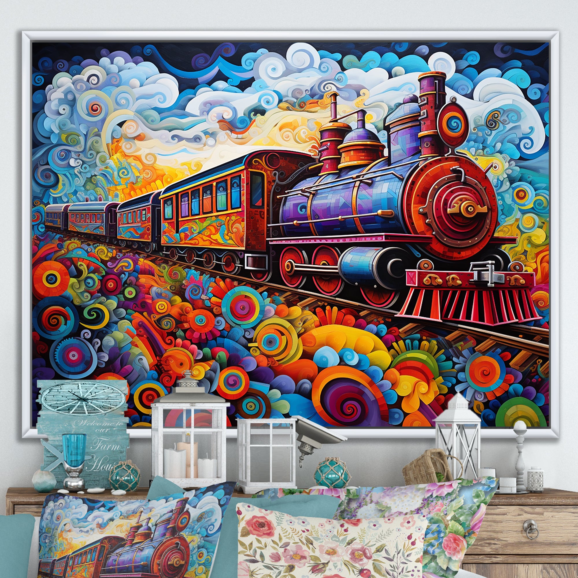Abstract Train Whimsical Journey I - Train Canvas Wall Art