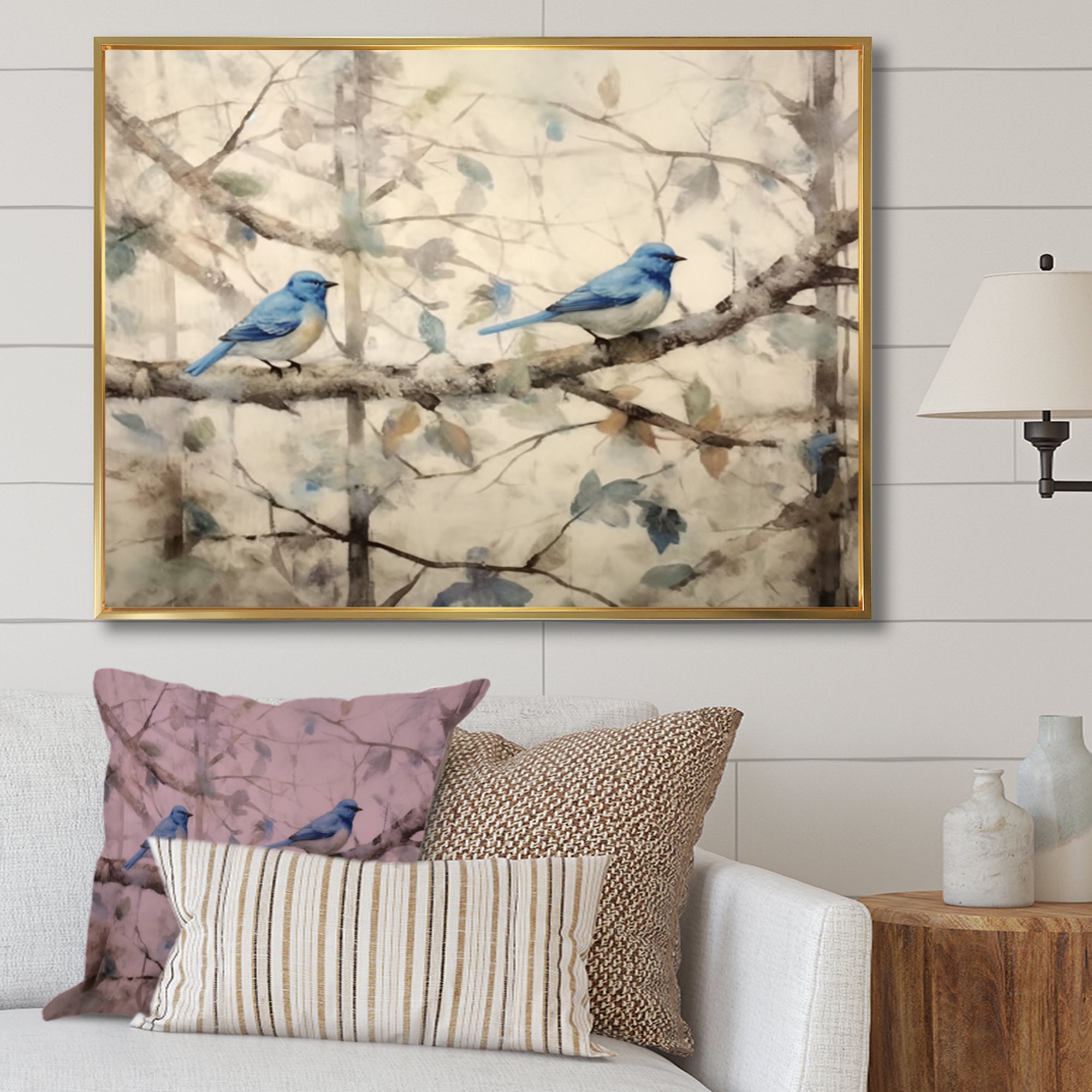 Bluebird Serenade Vintage Waterpainting - Blue Bird Wall Art