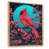 Red Cardinal Bird Under Full Moon - Bird Framed Canvas Art