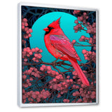 Red Cardinal Bird Under Full Moon - Bird Framed Canvas Art