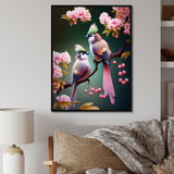 Pink Cardinal Birds On A Branch - Bird Bedroom Wall Art