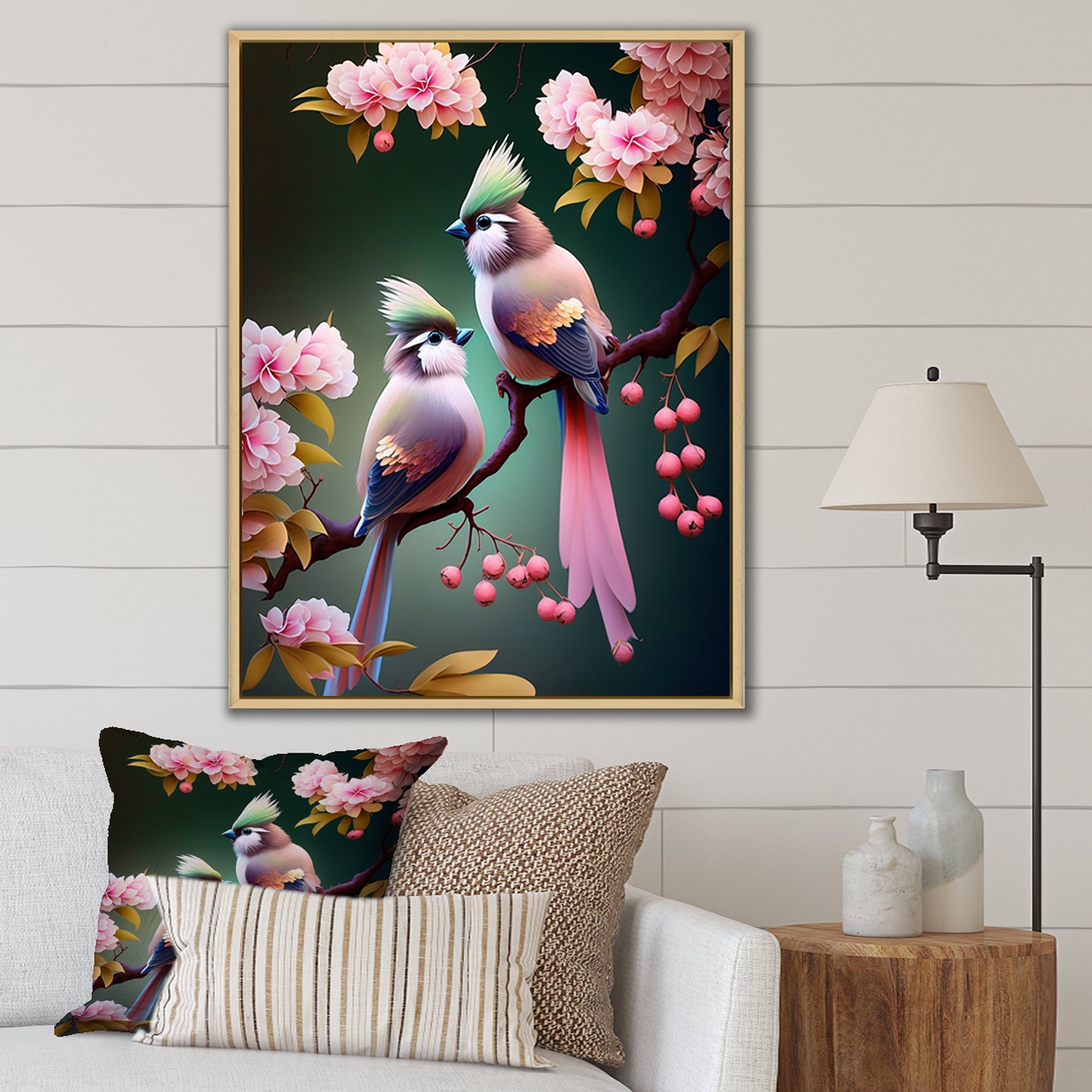 Pink Cardinal Birds On A Branch - Bird Bedroom Wall Art