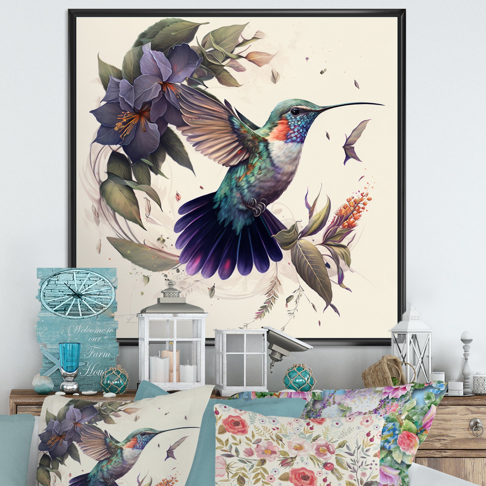 Purple Colibri Vintage Illustration - Bird Canvas Wall Art