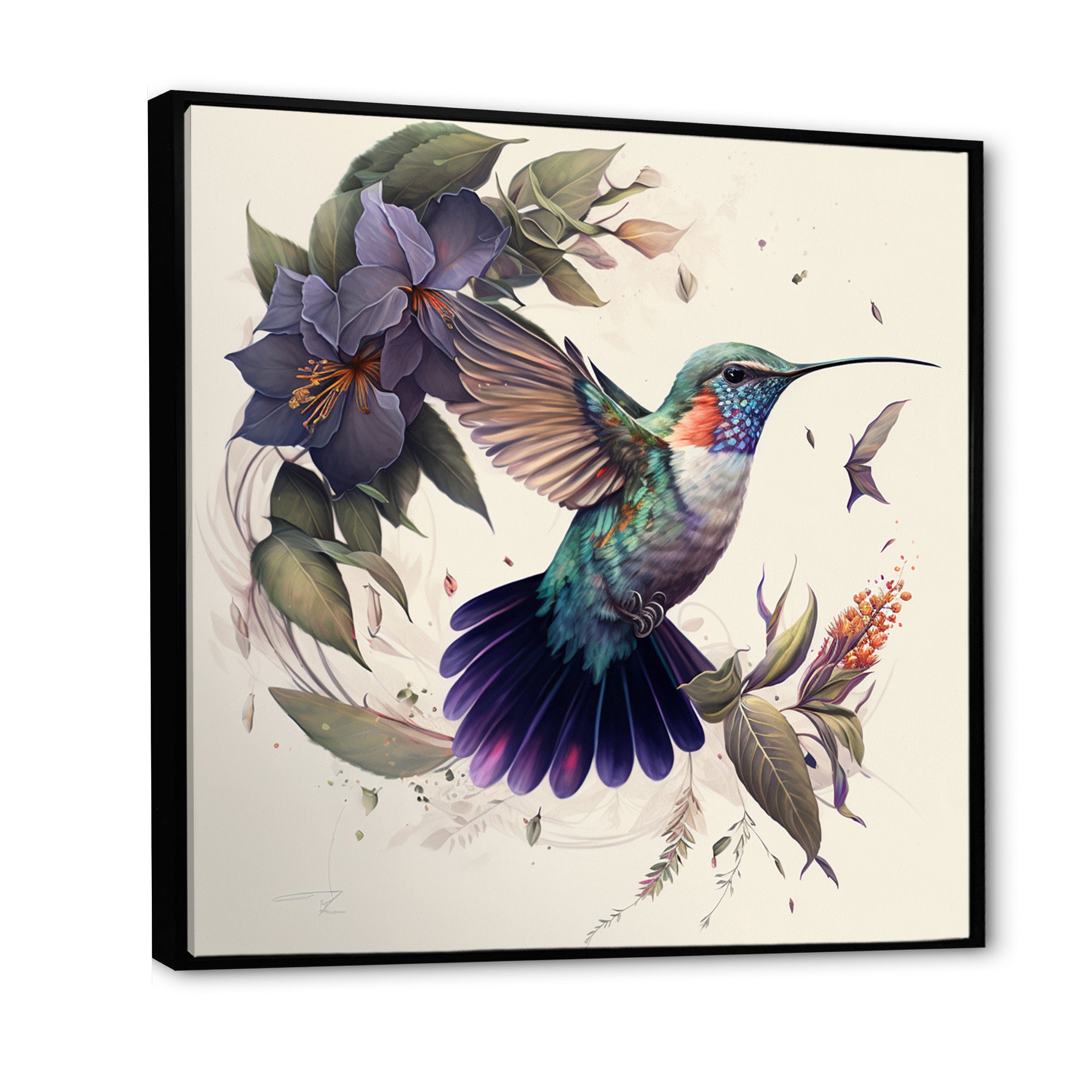 Purple Colibri Vintage Illustration - Bird Canvas Wall Art