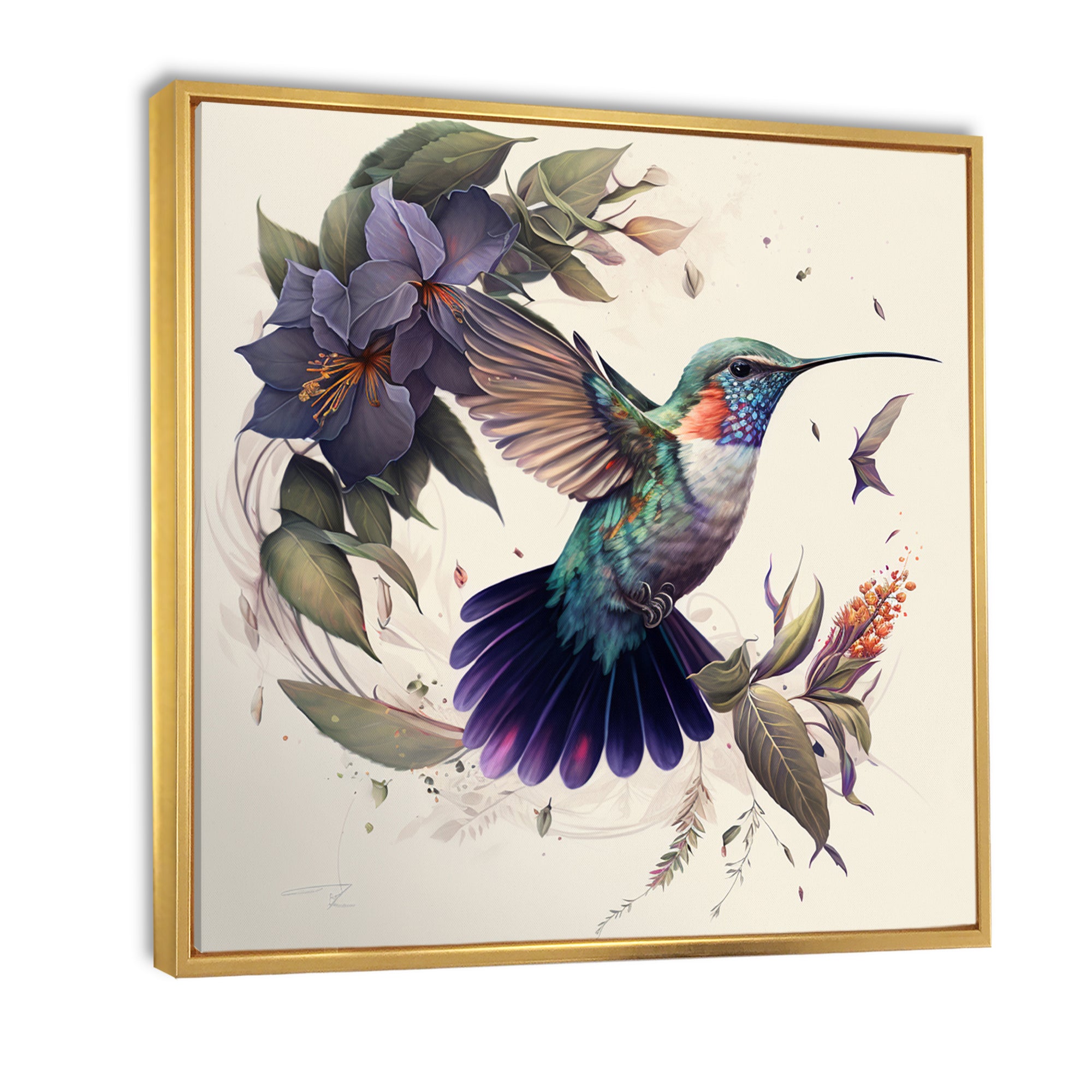 Purple Colibri Vintage Illustration - Bird Canvas Wall Art