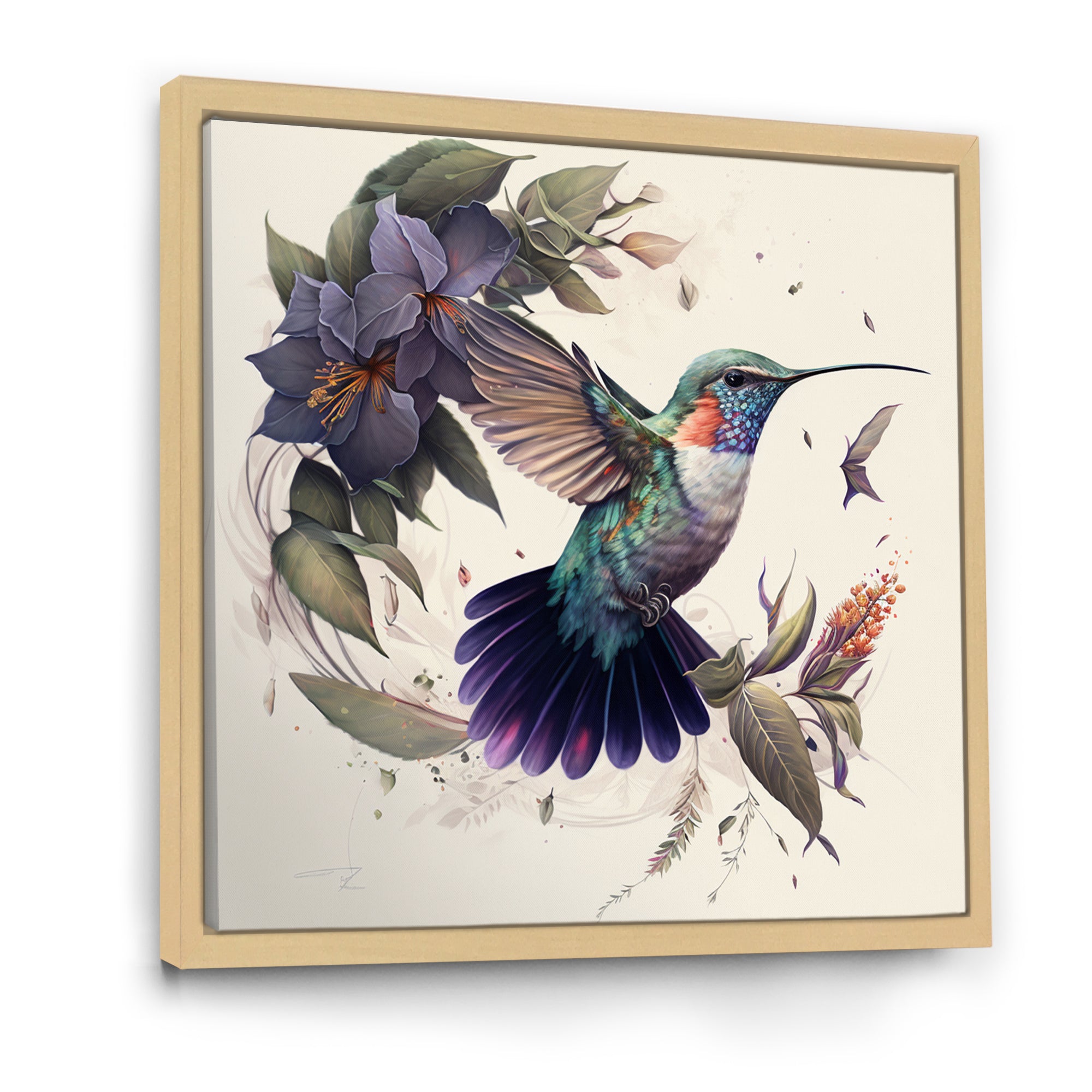 Purple Colibri Vintage Illustration - Bird Canvas Wall Art