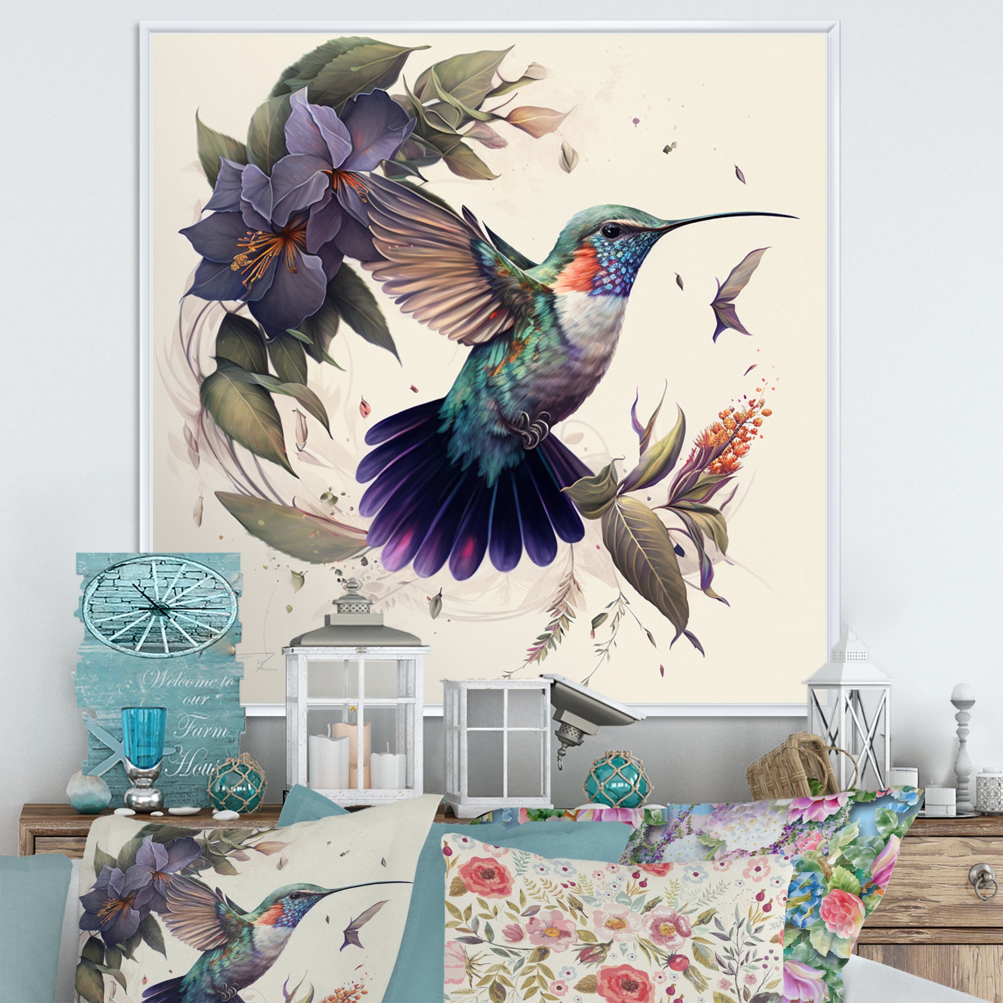 Purple Colibri Vintage Illustration - Bird Canvas Wall Art
