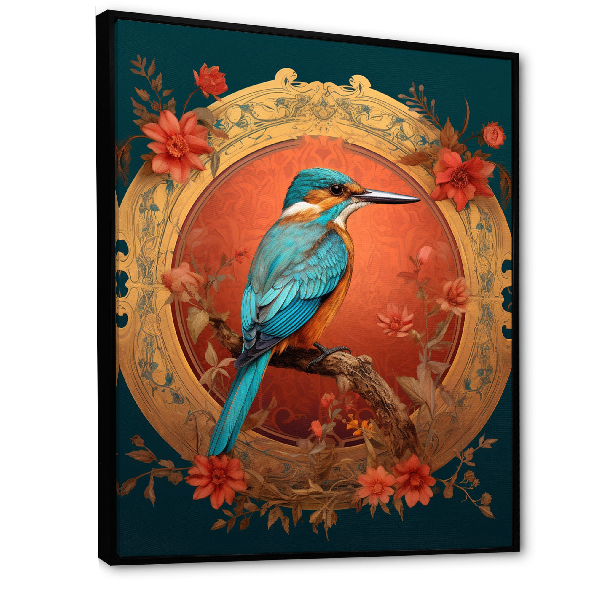 Blue Kingfisher Retro Illustration - Bird Canvas Wall Art