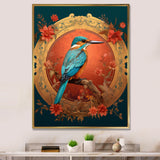 Blue Kingfisher Retro Illustration - Bird Canvas Wall Art