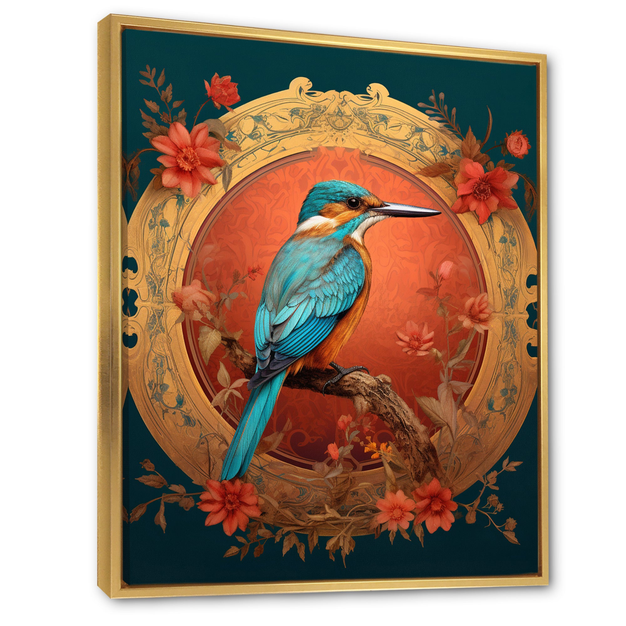 Blue Kingfisher Retro Illustration - Bird Canvas Wall Art
