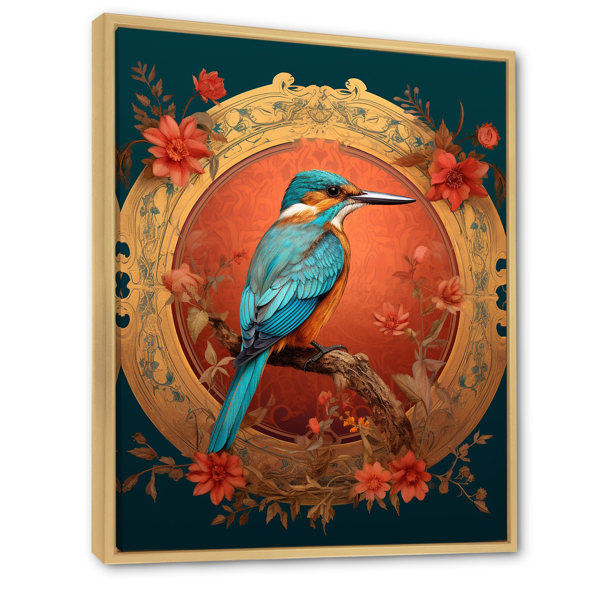Blue Kingfisher Retro Illustration - Bird Canvas Wall Art