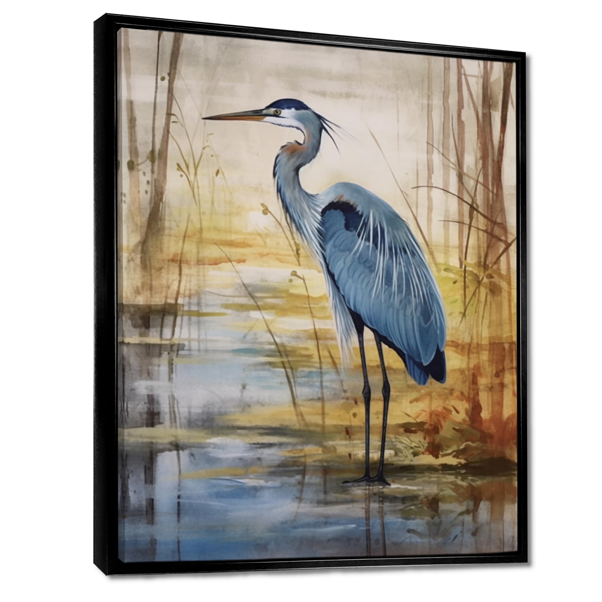 Blue Heron By The Waterside Watercolor - Bird Wall Art Prints