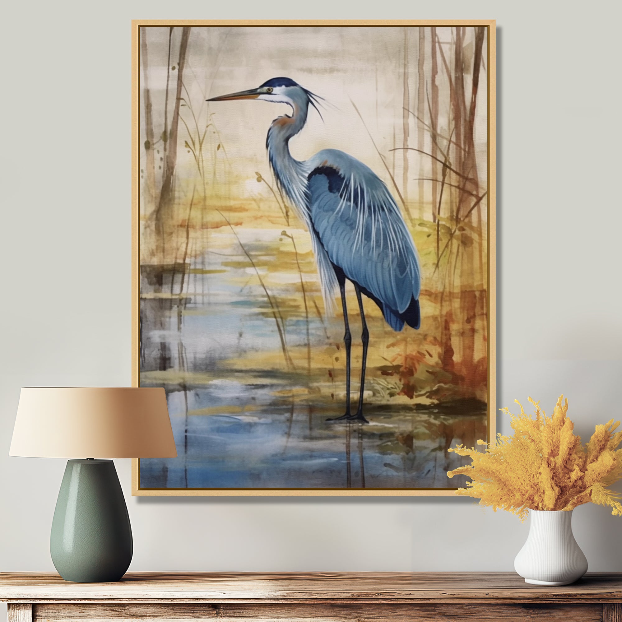 Blue Heron By The Waterside Watercolor - Bird Wall Art Prints