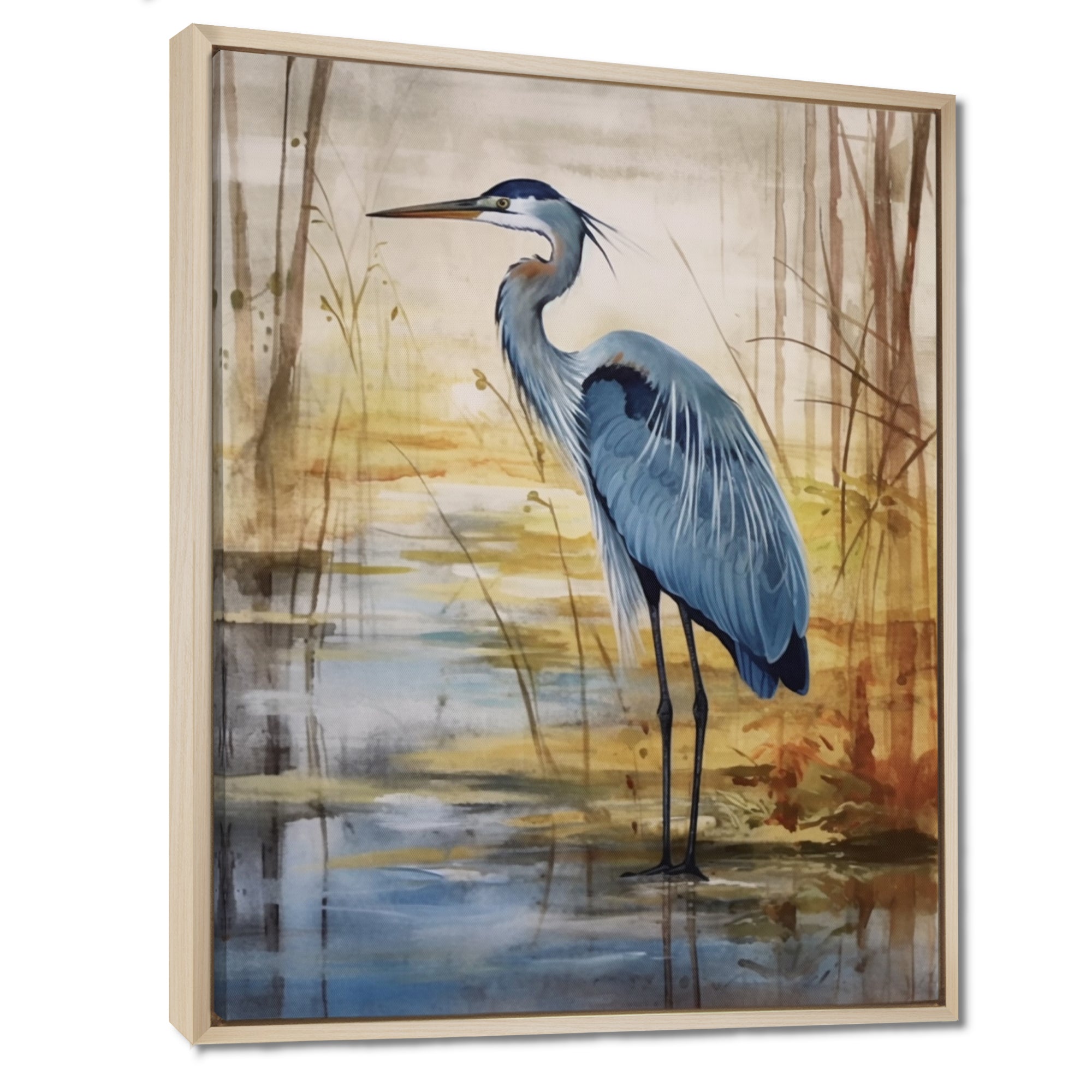 Blue Heron By The Waterside Watercolor - Bird Wall Art Prints