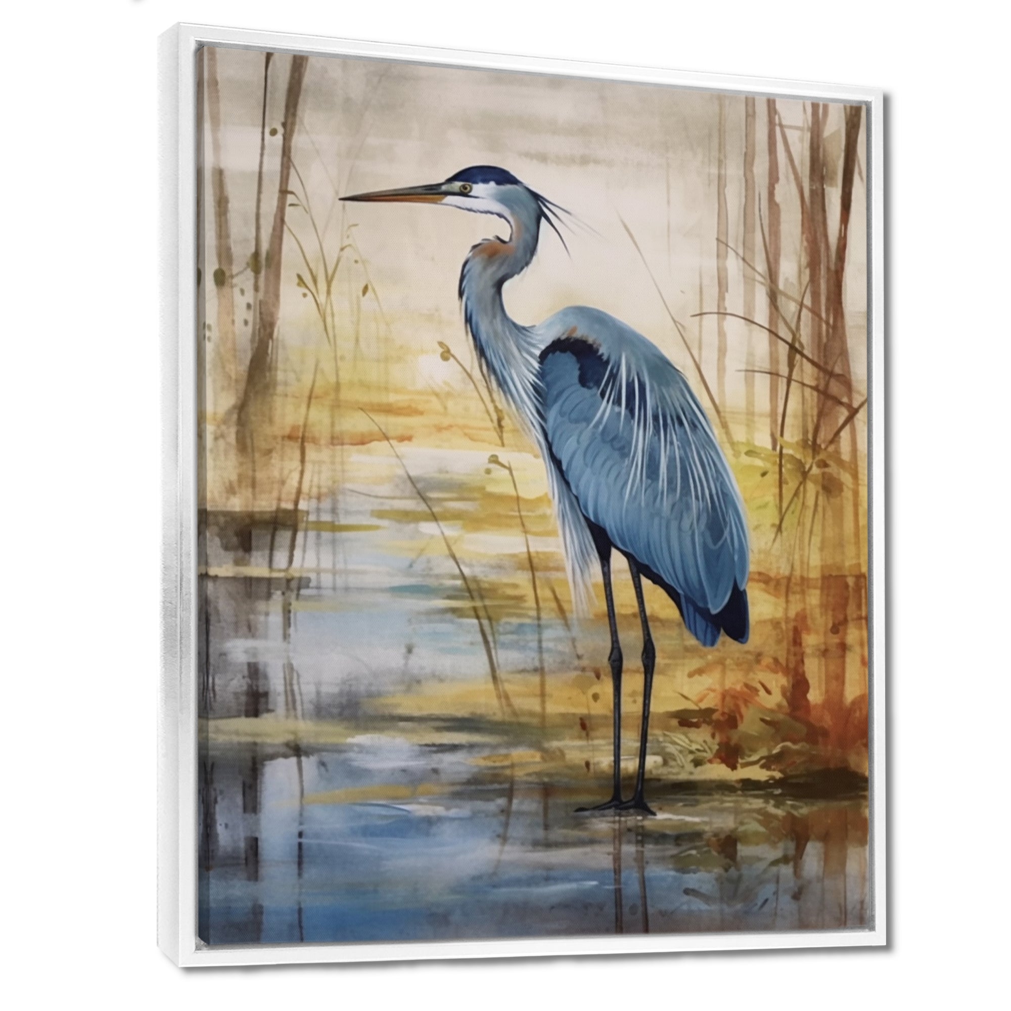 Blue Heron By The Waterside Watercolor - Bird Wall Art Prints